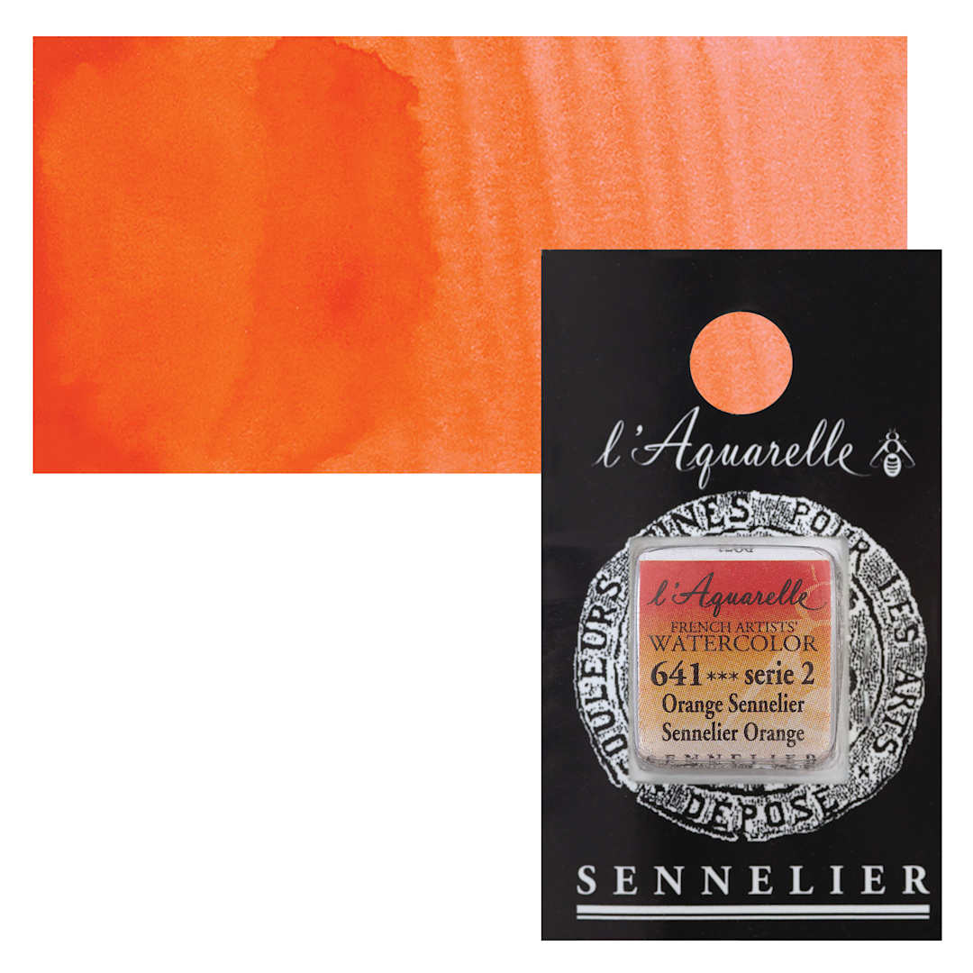 Open in modal - Sennelier French Artists' Watercolor - Sennelier Orange, Half Pan and swatch