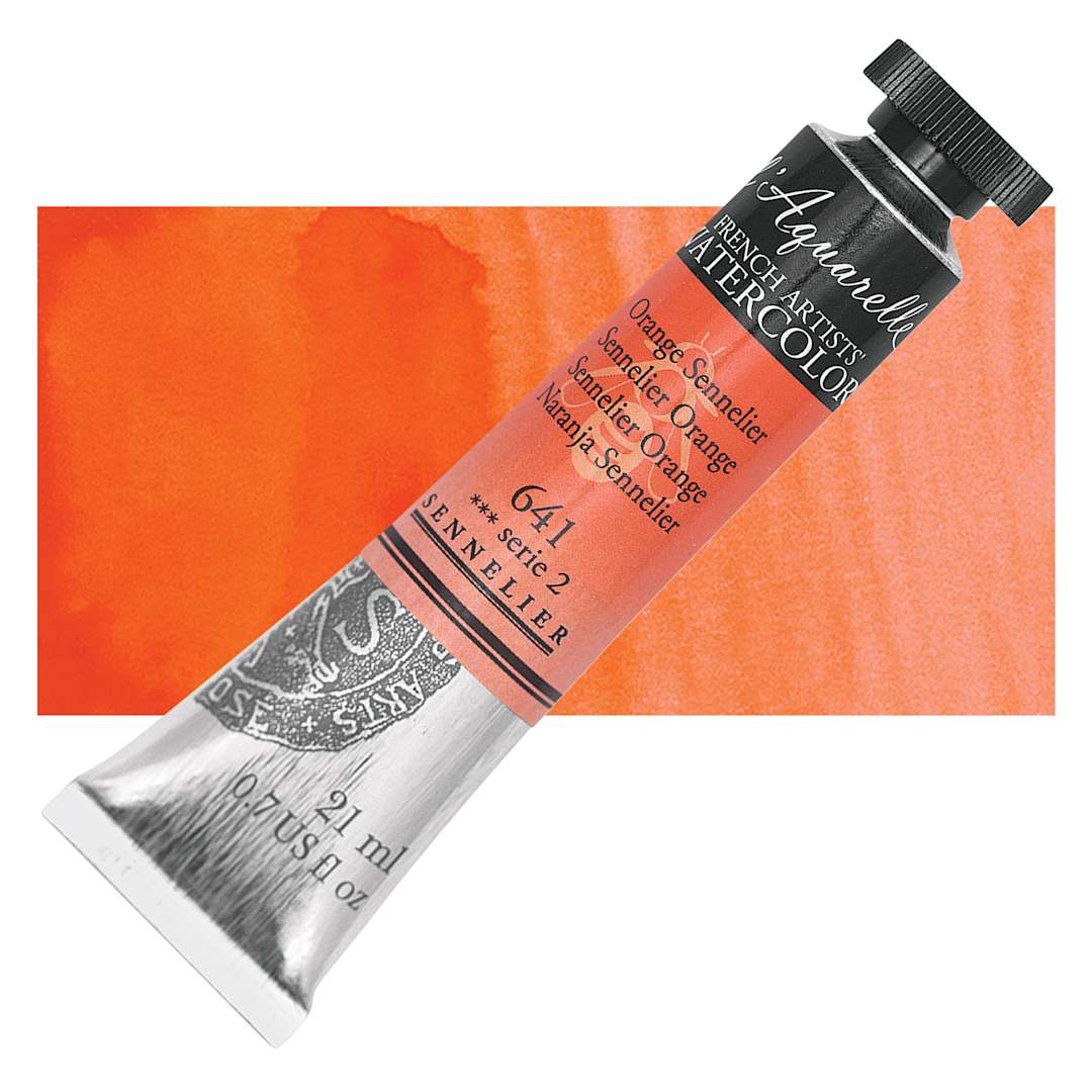Open in modal - Sennelier French Artists' Watercolor - Sennelier Orange, 21 ml, Tube and swatch