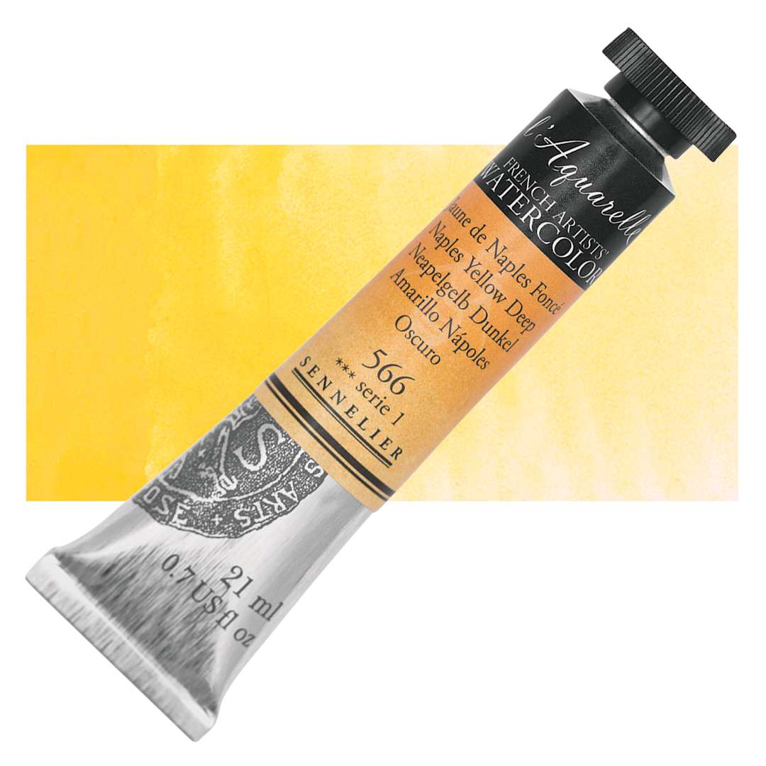 Open in modal - Sennelier French Artists' Watercolor - Naples Yellow Deep, 21 ml, Tube and swatch