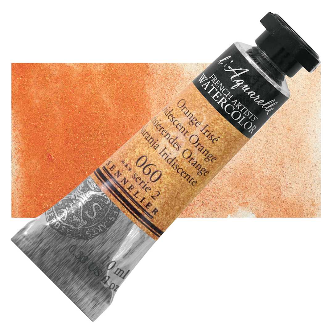 Open in modal - Sennelier French Artists' Watercolor - Iridescent Orange, 10 ml Tube and Swatch