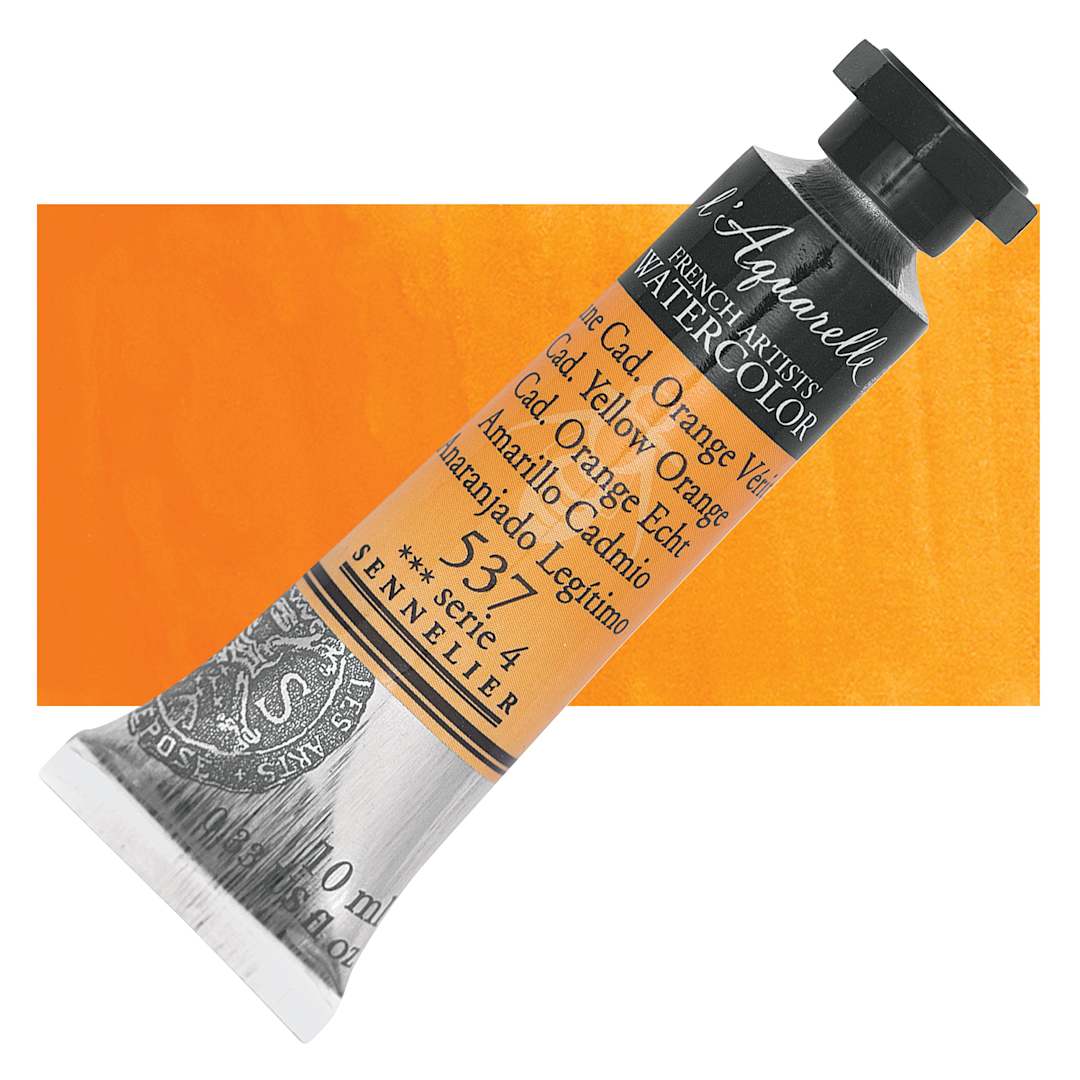 Open in modal - Sennelier French Artists' Watercolor - Cadmium Yellow Orange, 10 ml, Tube and swatch