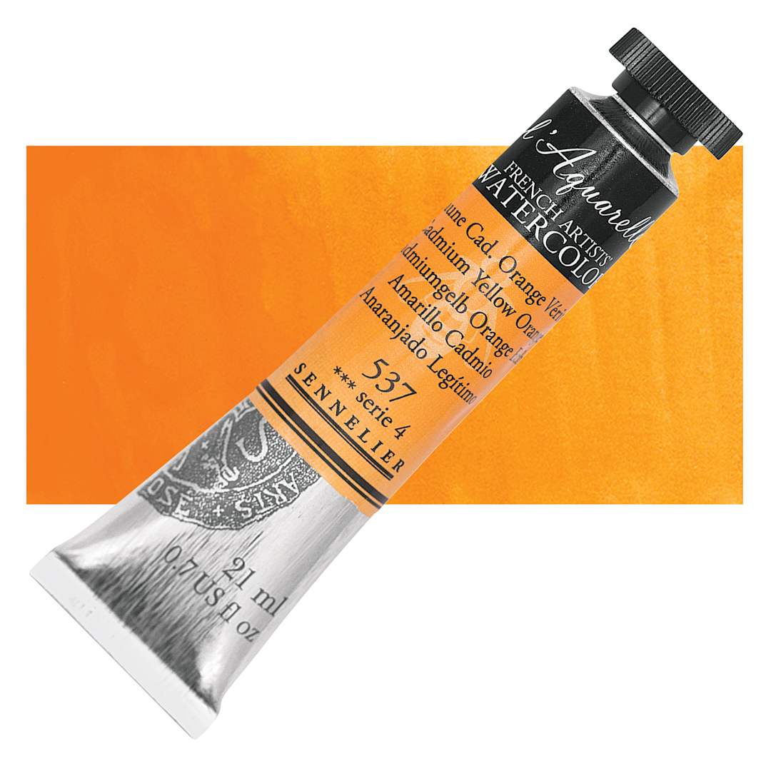Open in modal - Sennelier French Artists' Watercolor - Cadmium Yellow Orange, 21 ml, Tube and swatch