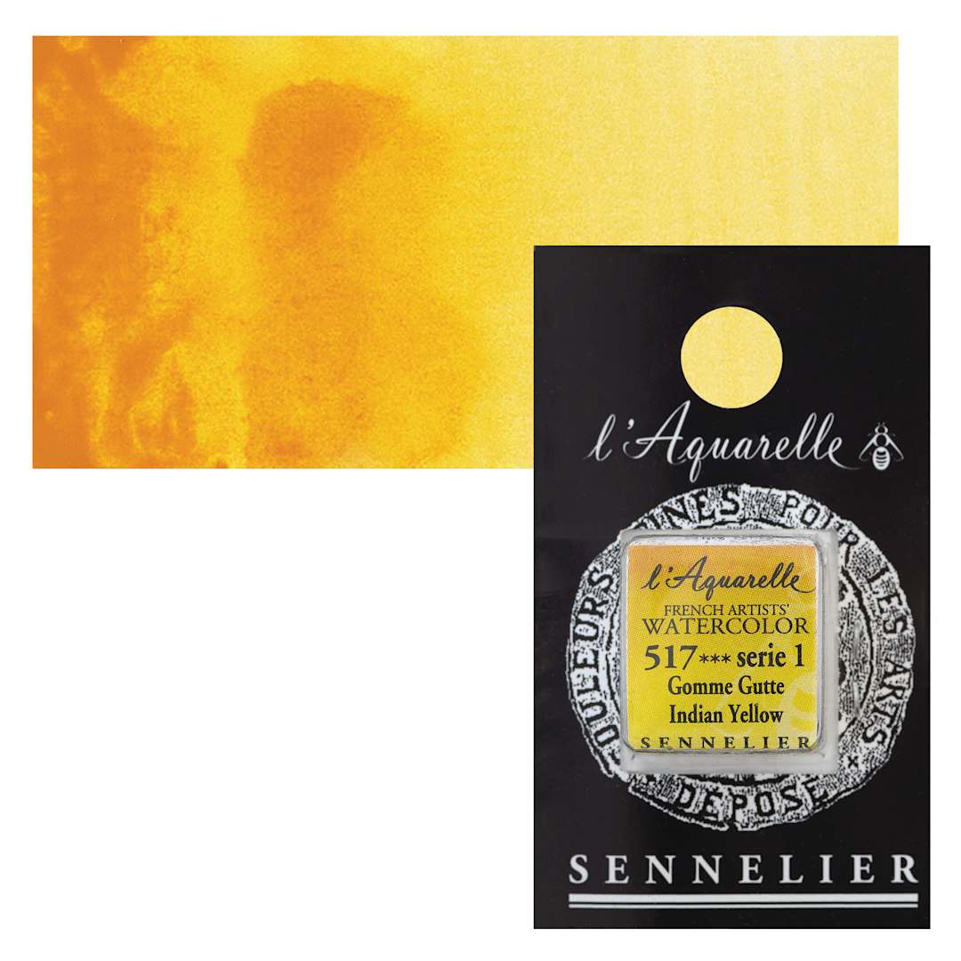 Open in modal - Sennelier French Artists' Watercolor - Indian Yellow, Half Pan and swatch