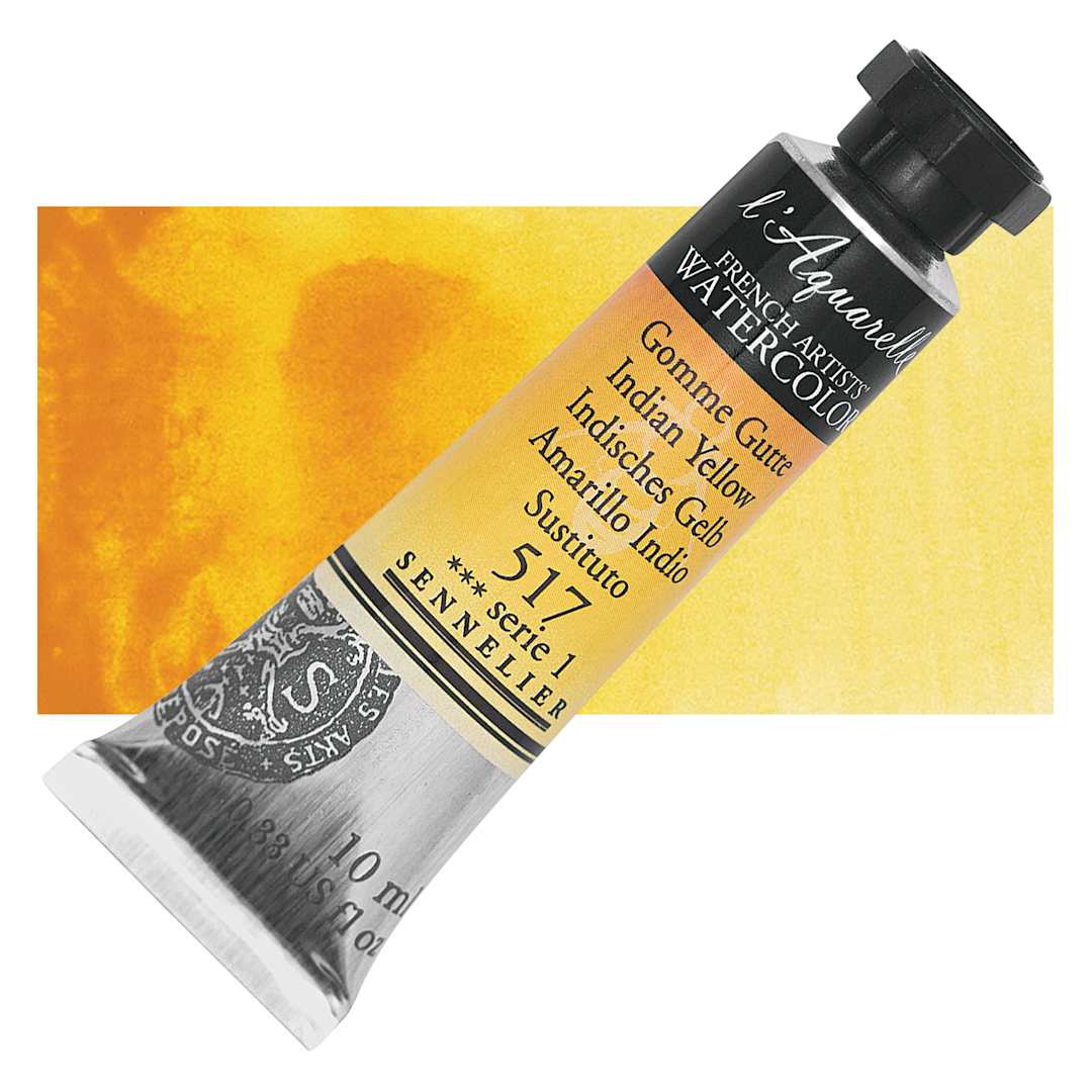 Open in modal - Sennelier French Artists' Watercolor - Indian Yellow, 10 ml, Tube and swatch