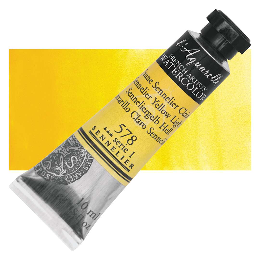 Open in modal - Sennelier French Artists' Watercolor - Sennelier Yellow Light, 10 ml, Tube and swatch