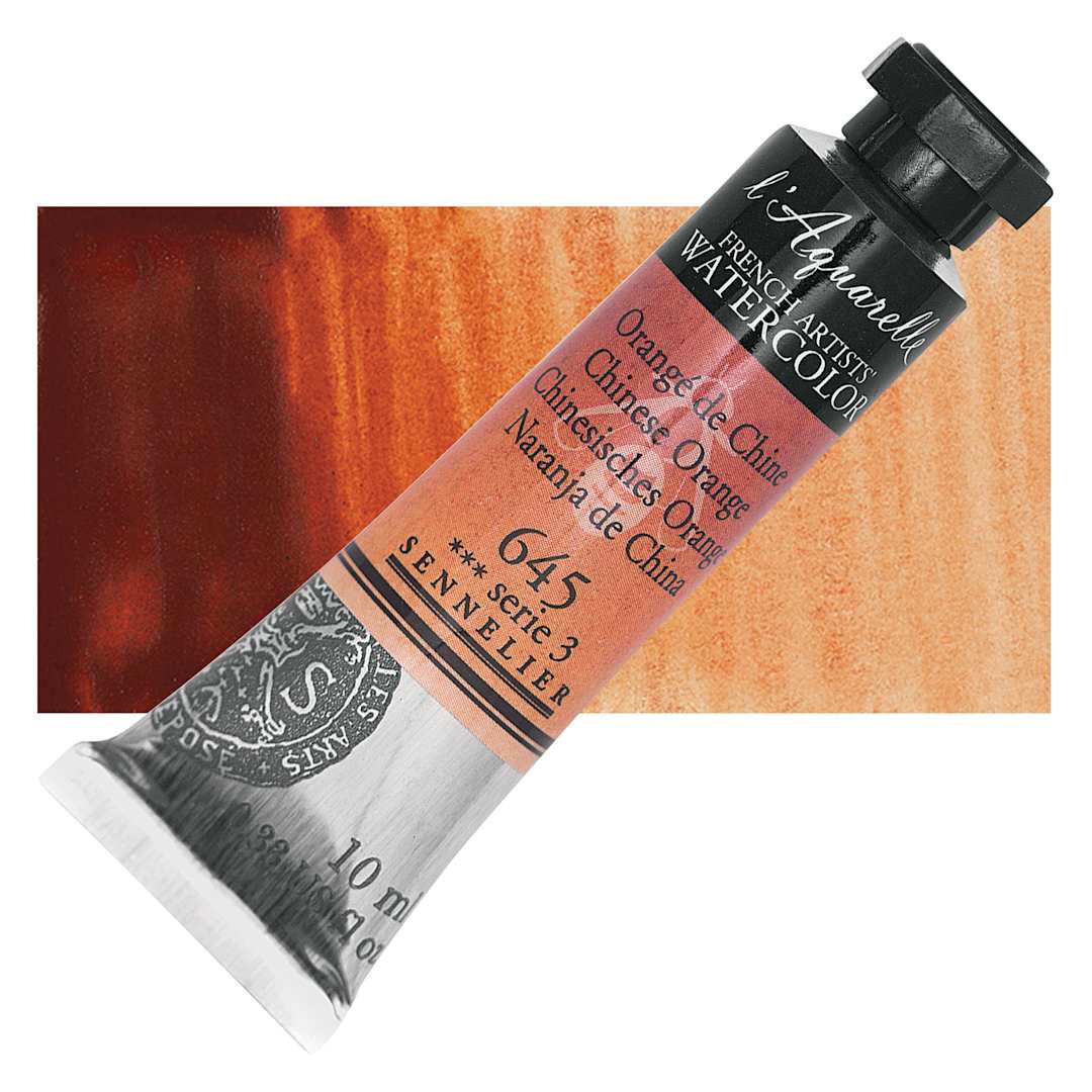 Open in modal - Sennelier French Artists' Watercolor - Chinese Orange, 10 ml, Tube and swatch
