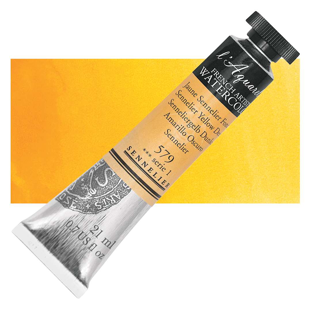 Open in modal - Sennelier French Artists' Watercolor - Sennelier Yellow Deep, 21 ml Tube and swatch