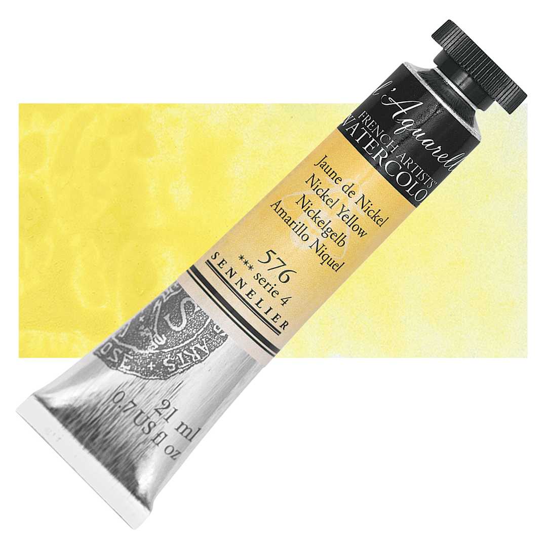 Open in modal - Sennelier French Artists' Watercolor - Nickel Yellow, 21 ml, Tube and swatch