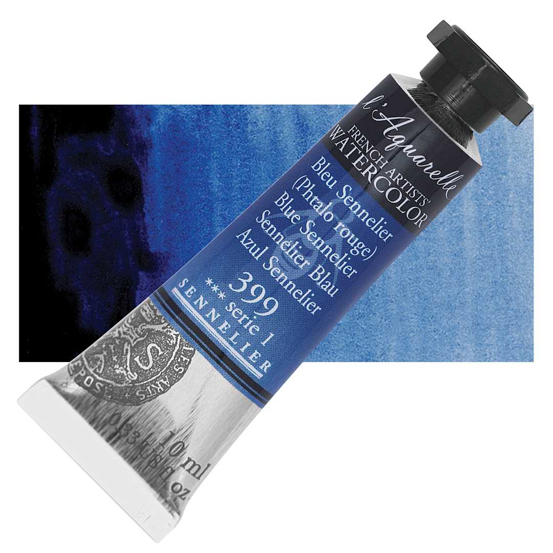 Open in modal - Sennelier French Artists' Watercolor - Blue Sennelier, 10 ml, Tube and swatch