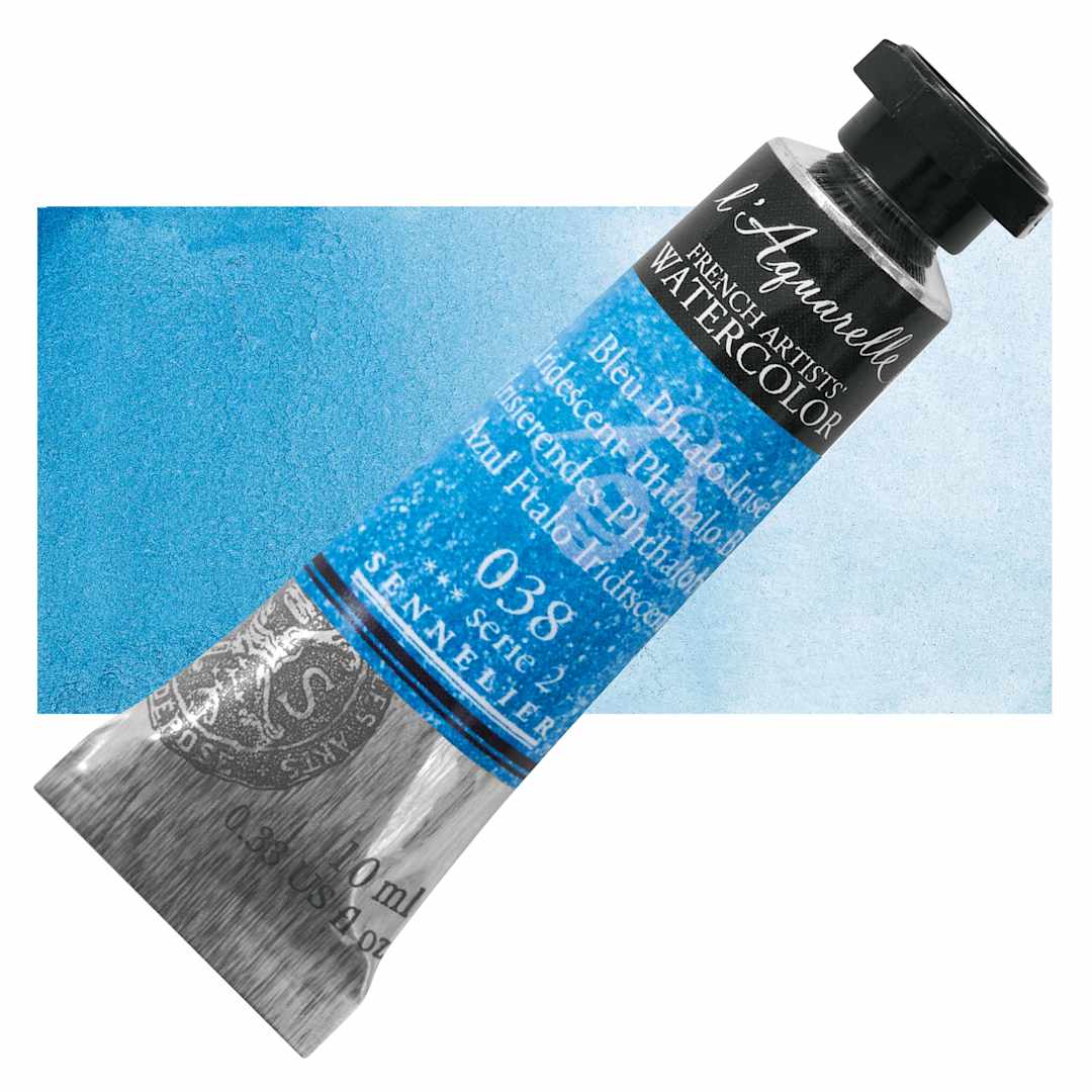 Open in modal - Sennelier French Artists' Watercolor - Iridescent Phthalo Blue, 10 ml Tube and swatch