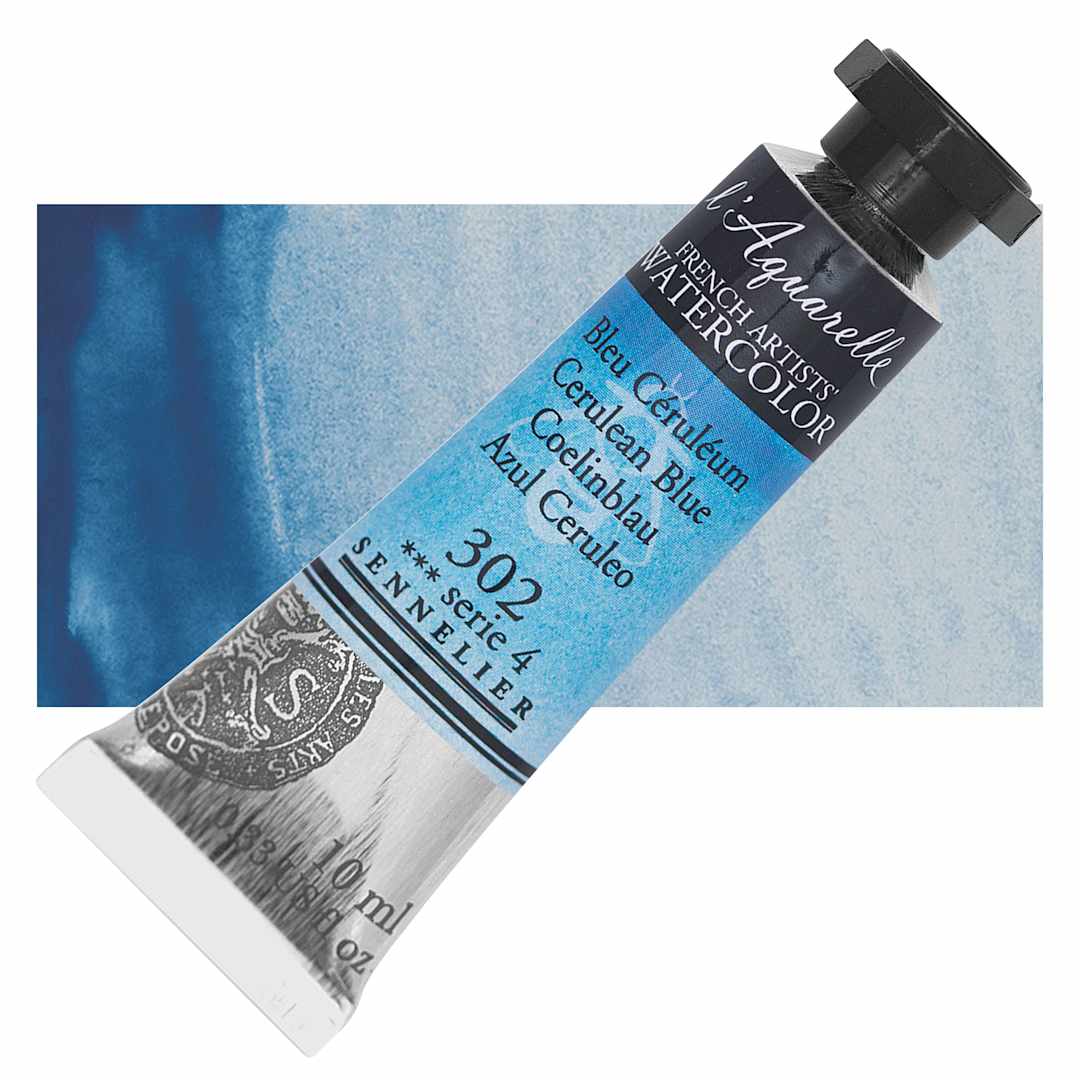 Open in modal - Sennelier French Artists' Watercolor - Cerulean Blue, 10 ml, Tube and swatch