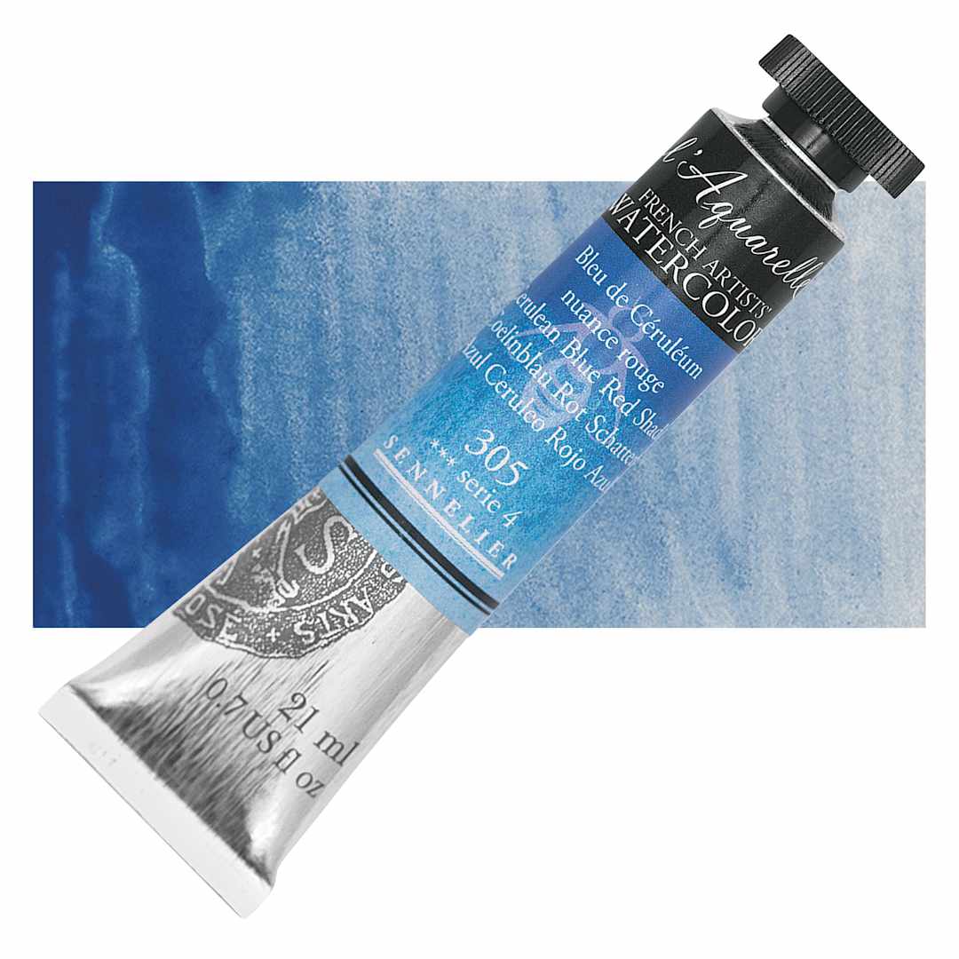 Open in modal - Sennelier French Artists' Watercolor - Cerulean Blue Red Shade, 21 ml, Tube and swatch