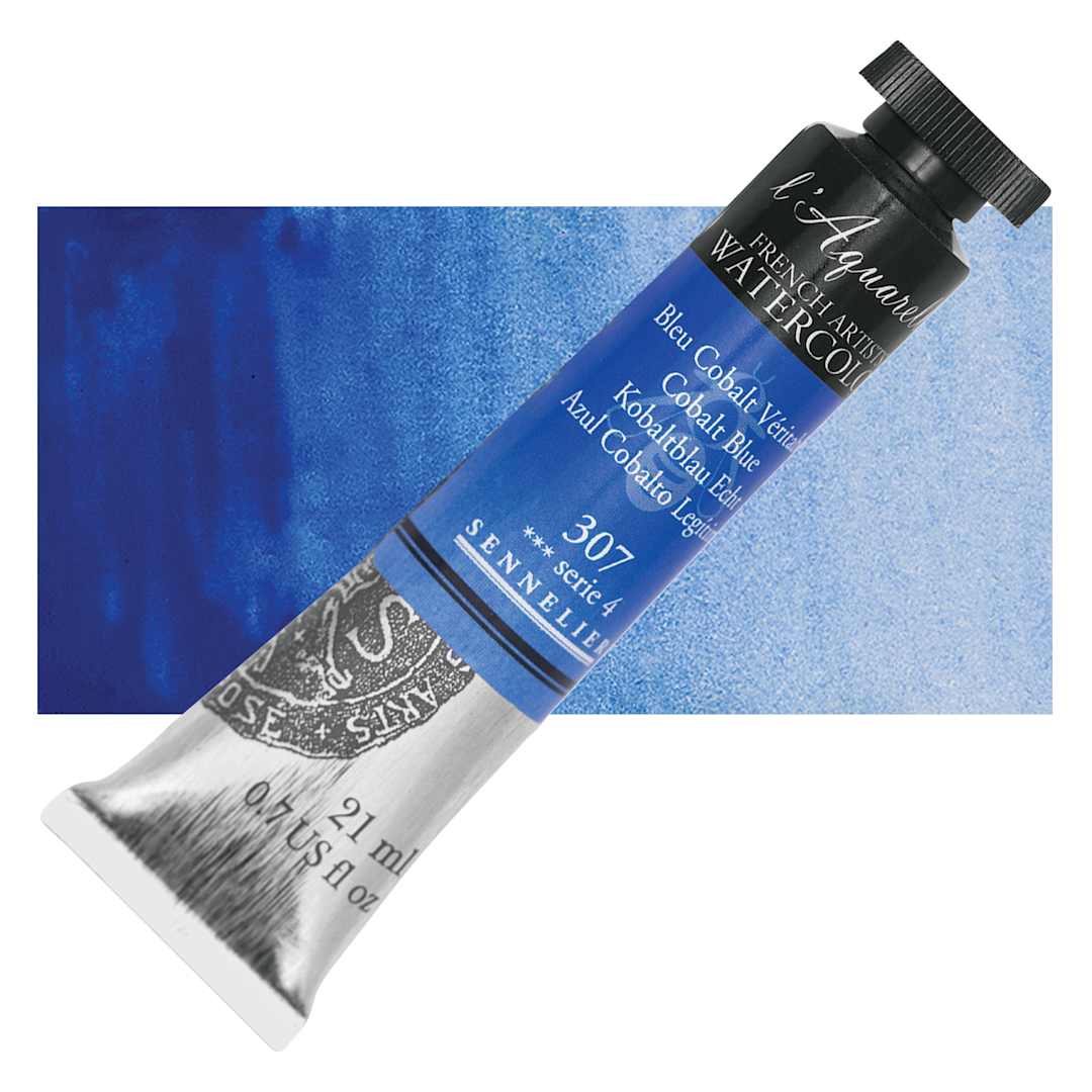 Open in modal - Sennelier French Artists' Watercolor - Cobalt Blue, 21 ml, Tube and swatch