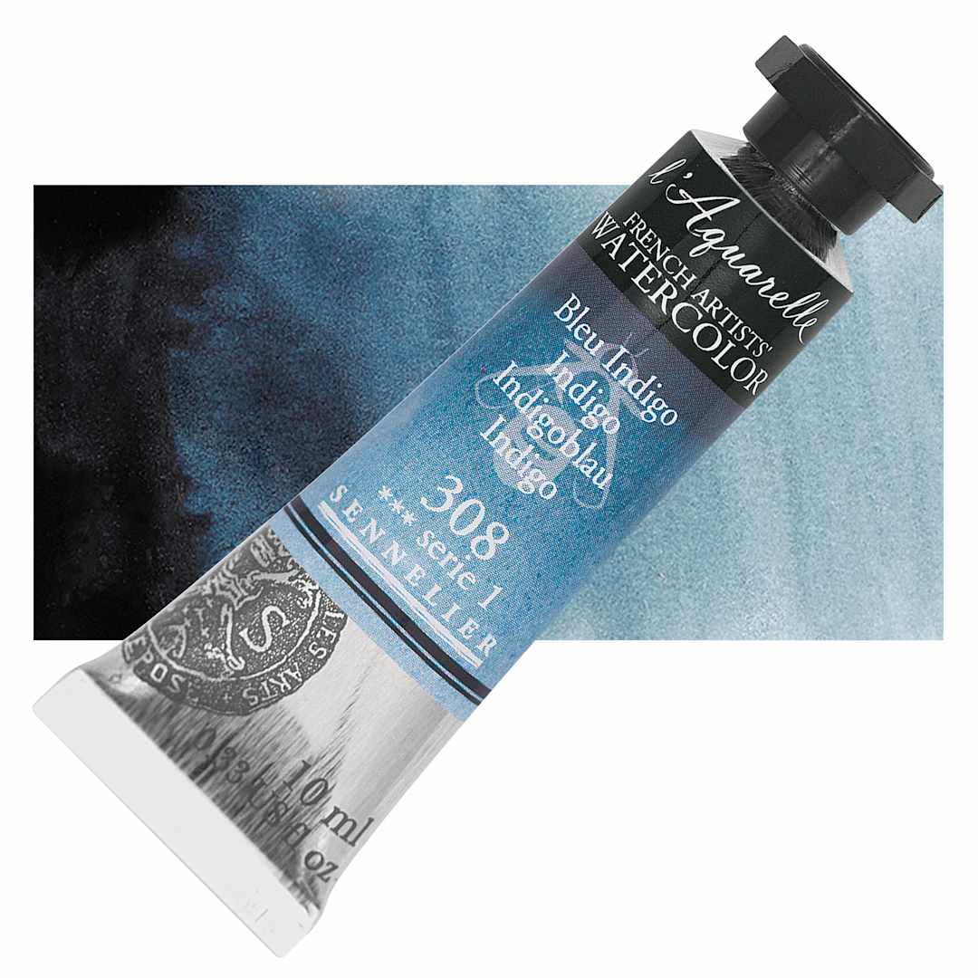 Open in modal - Sennelier French Artists' Watercolor - Indigo, 10 ml, Tube and swatch