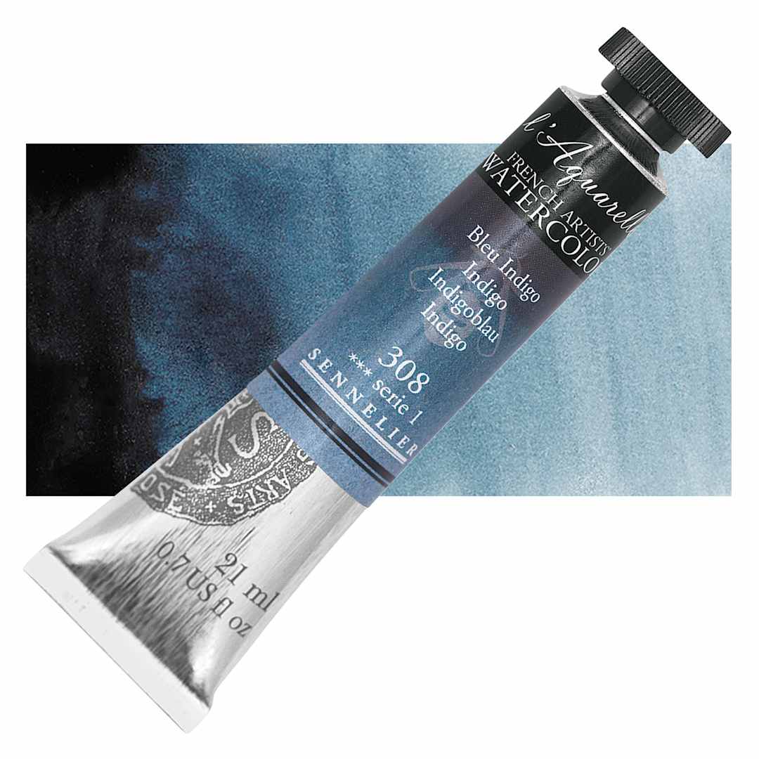 Open in modal - Sennelier French Artists' Watercolor - Indigo, 21 ml, Tube and swatch