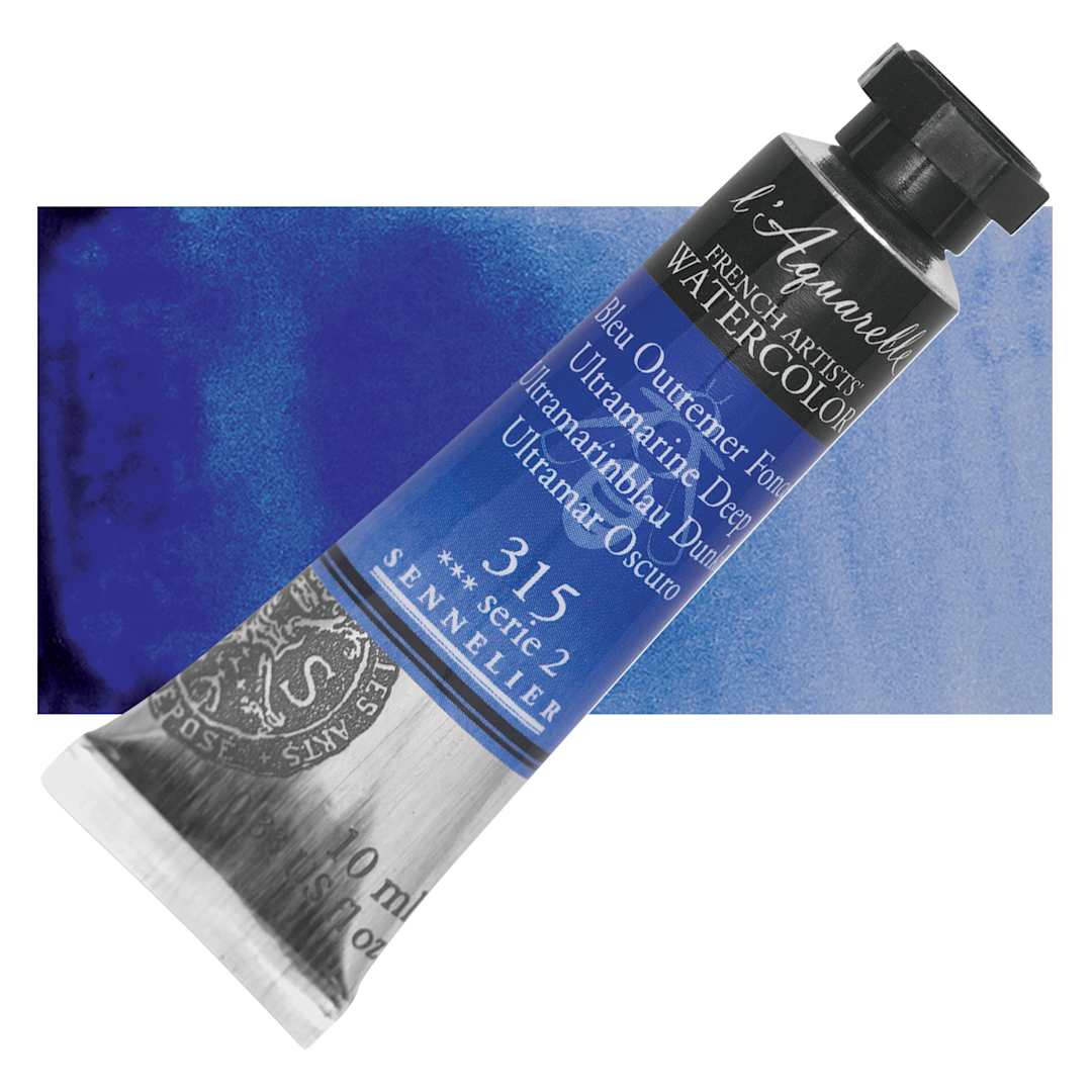 Open in modal - Sennelier French Artists' Watercolor - Ultramarine Deep, 10 ml Tube and swatch