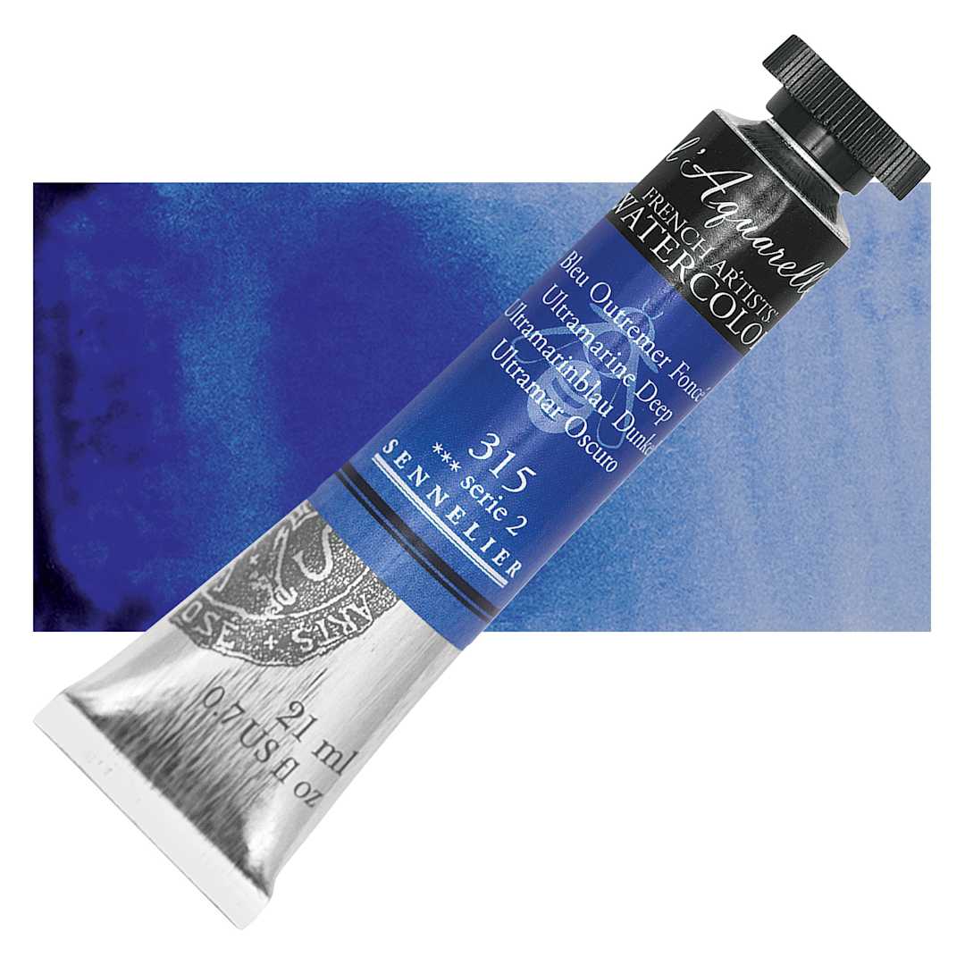 Open in modal - Sennelier French Artists' Watercolor - Ultramarine Deep, 21 ml Tube and swatch