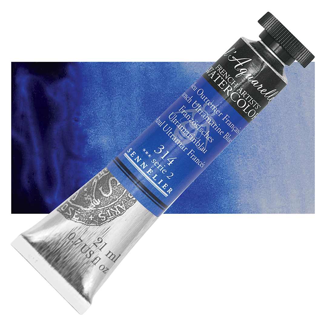 Open in modal - Sennelier French Artists' Watercolor - French Ultramarine Blue, 21 ml, Tube and swatch