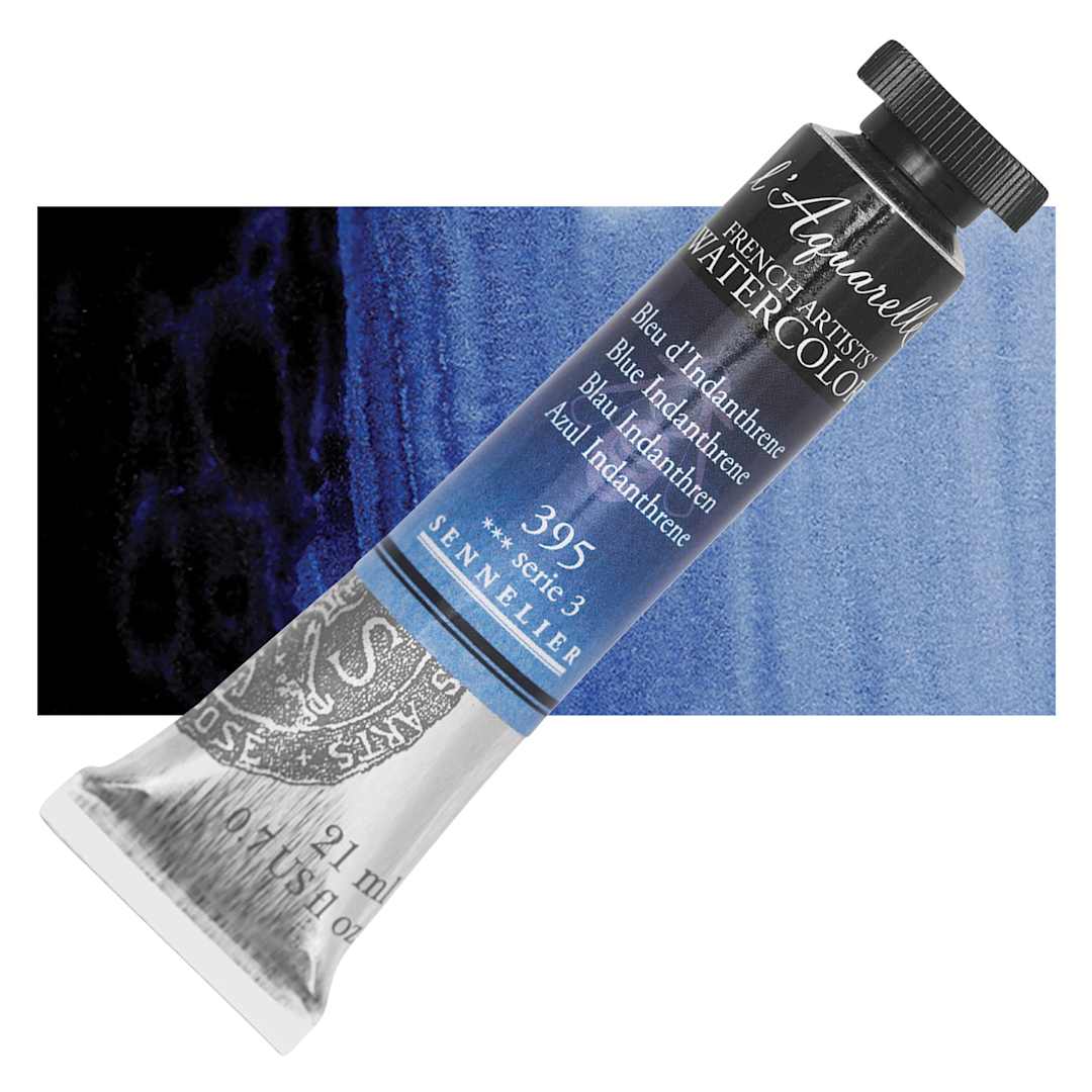 Open in modal - Sennelier French Artists' Watercolor - Blue Indanthrene, 21 ml, Tube and swatch