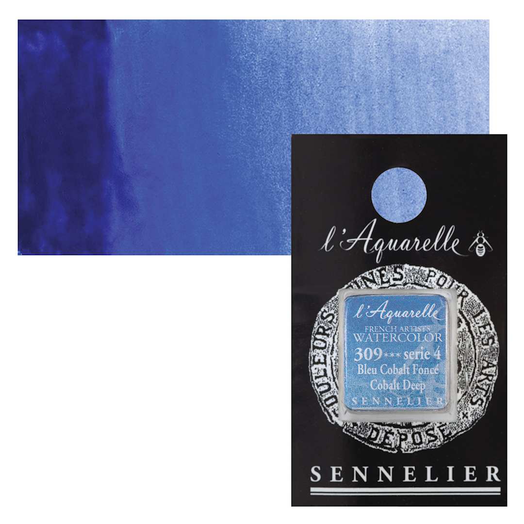 Open in modal - Sennelier French Artists' Watercolor - Cobalt Deep, Half Pan and swatch