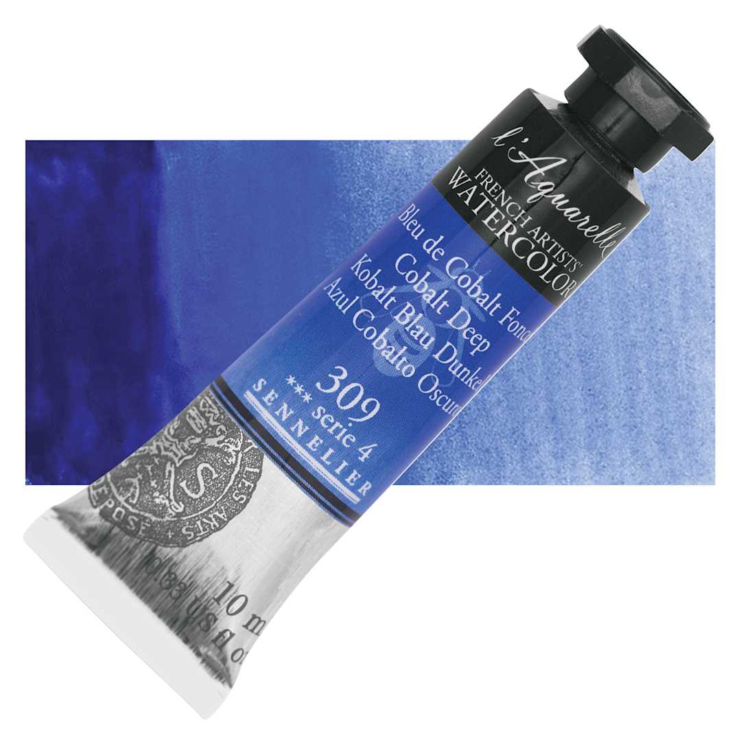 Open in modal - Sennelier French Artists' Watercolor - Cobalt Deep, 10 ml, Tube and swatch