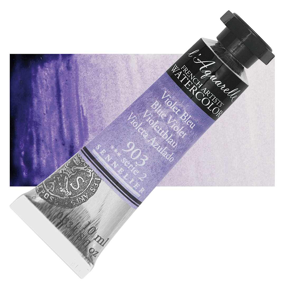 Open in modal - Sennelier French Artists' Watercolor - Blue Violet, 10 ml, Tube and swatch
