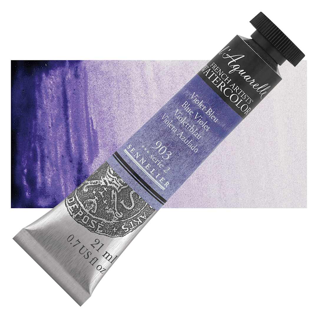 Open in modal - Sennelier French Artists' Watercolor - Blue Violet, 21 ml, Tube and swatch