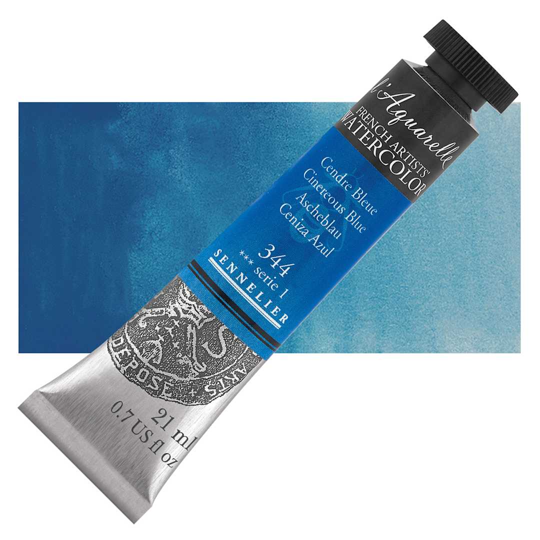 Open in modal - Sennelier French Artists' Watercolor - Cinereous Blue, 21 ml, Tube and swatch