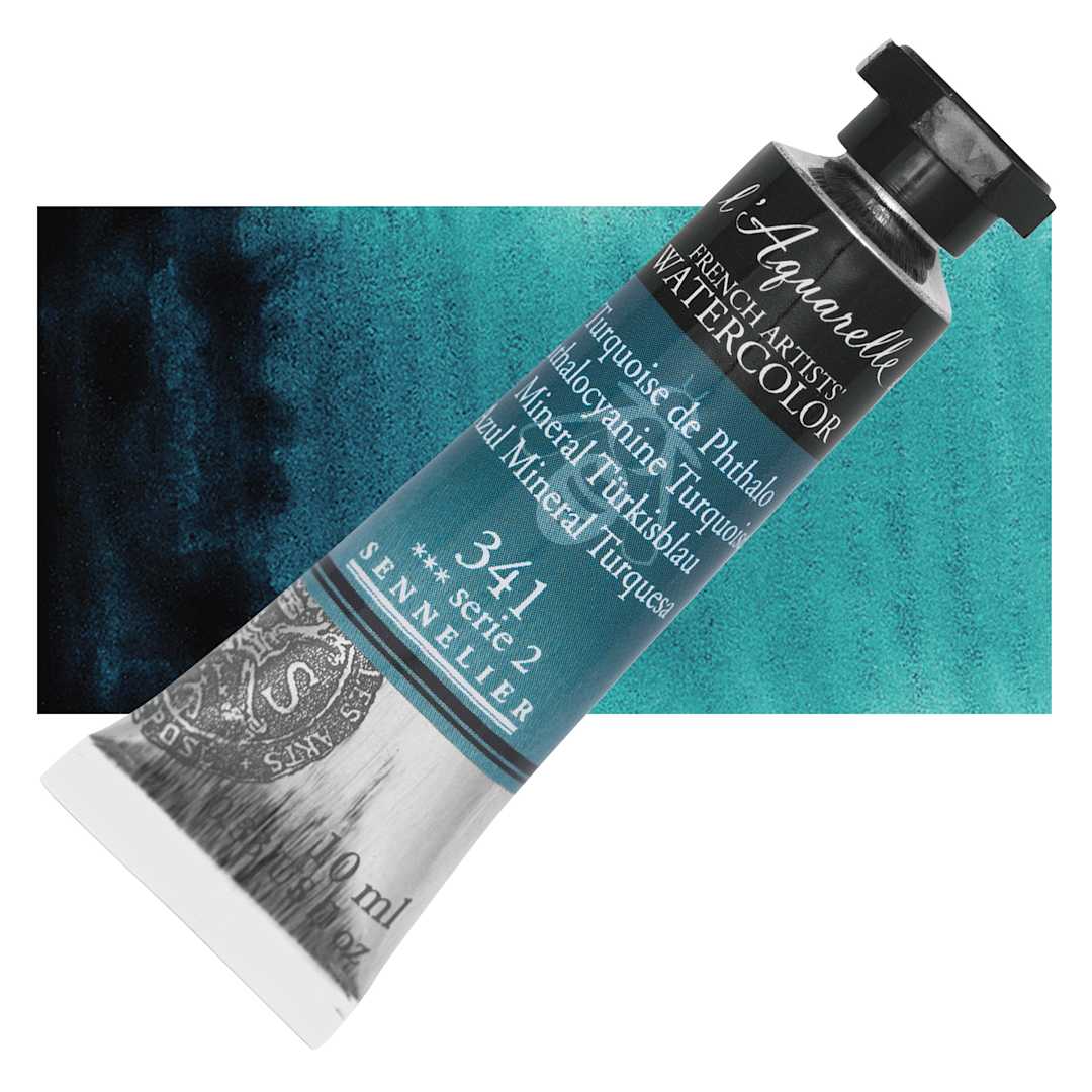 Open in modal - Sennelier French Artists' Watercolor - Phthalo Turquoise, 10 ml, Tube and swatch