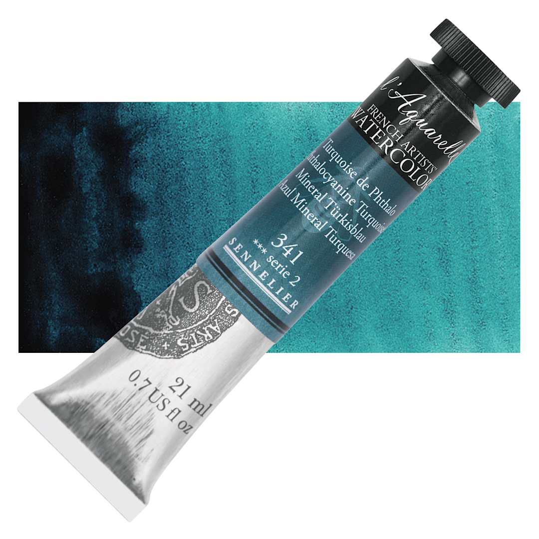 Open in modal - Sennelier French Artists' Watercolor - Phthalo Turquoise, 21 ml, Tube and swatch