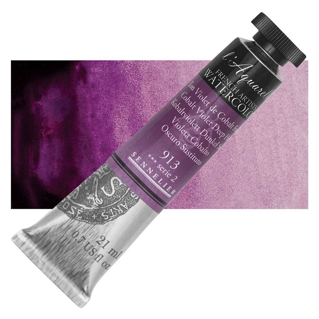 Open in modal - Sennelier French Artists' Watercolor - Cobalt Violet Deep Hue, 21 ml, Tube and swatch