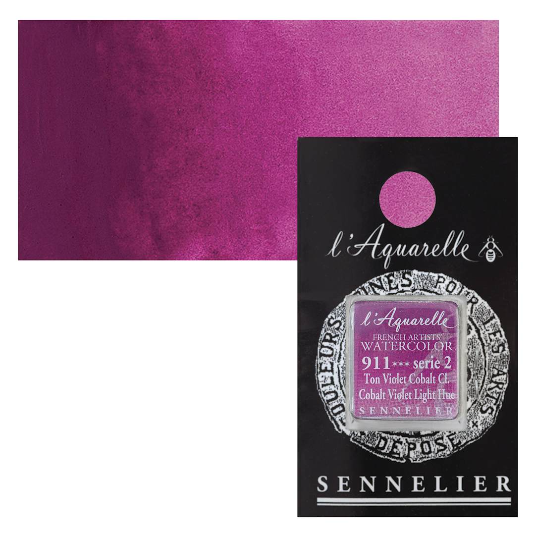 Open in modal - Sennelier French Artists' Watercolor - Cobalt Violet Light Hue, Half Pan and swatch