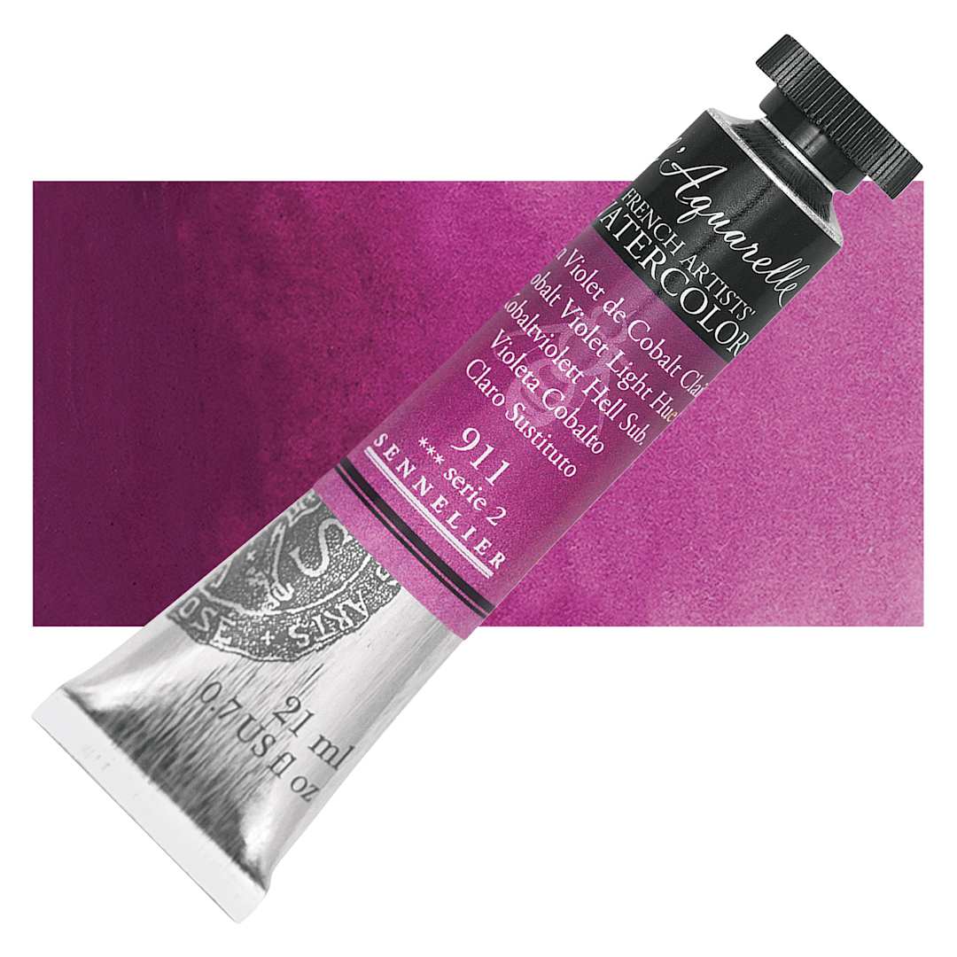 Open in modal - Sennelier French Artists' Watercolor - Cobalt Violet Light Hue, 21 ml, Tube and swatch