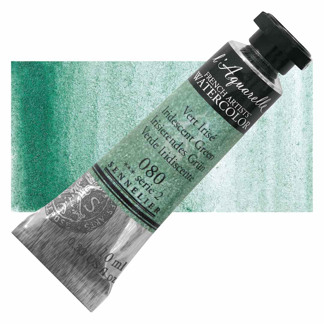 Open in modal - Sennelier French Artists' Watercolor - Iridescent Green, 10 ml Tube and swatch