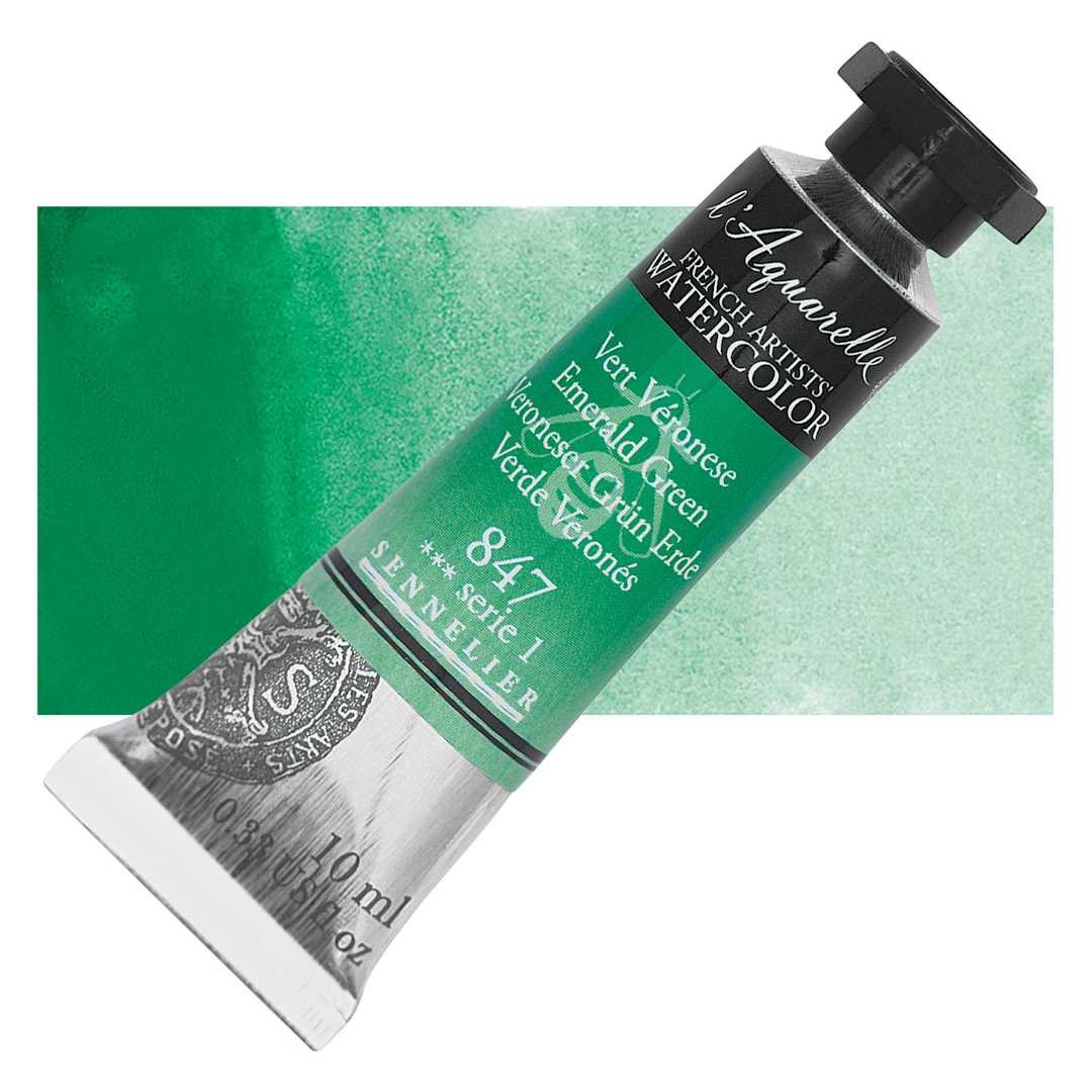 Open in modal - Sennelier French Artists' Watercolor - Emerald Green, 10 ml, Tube and swatch