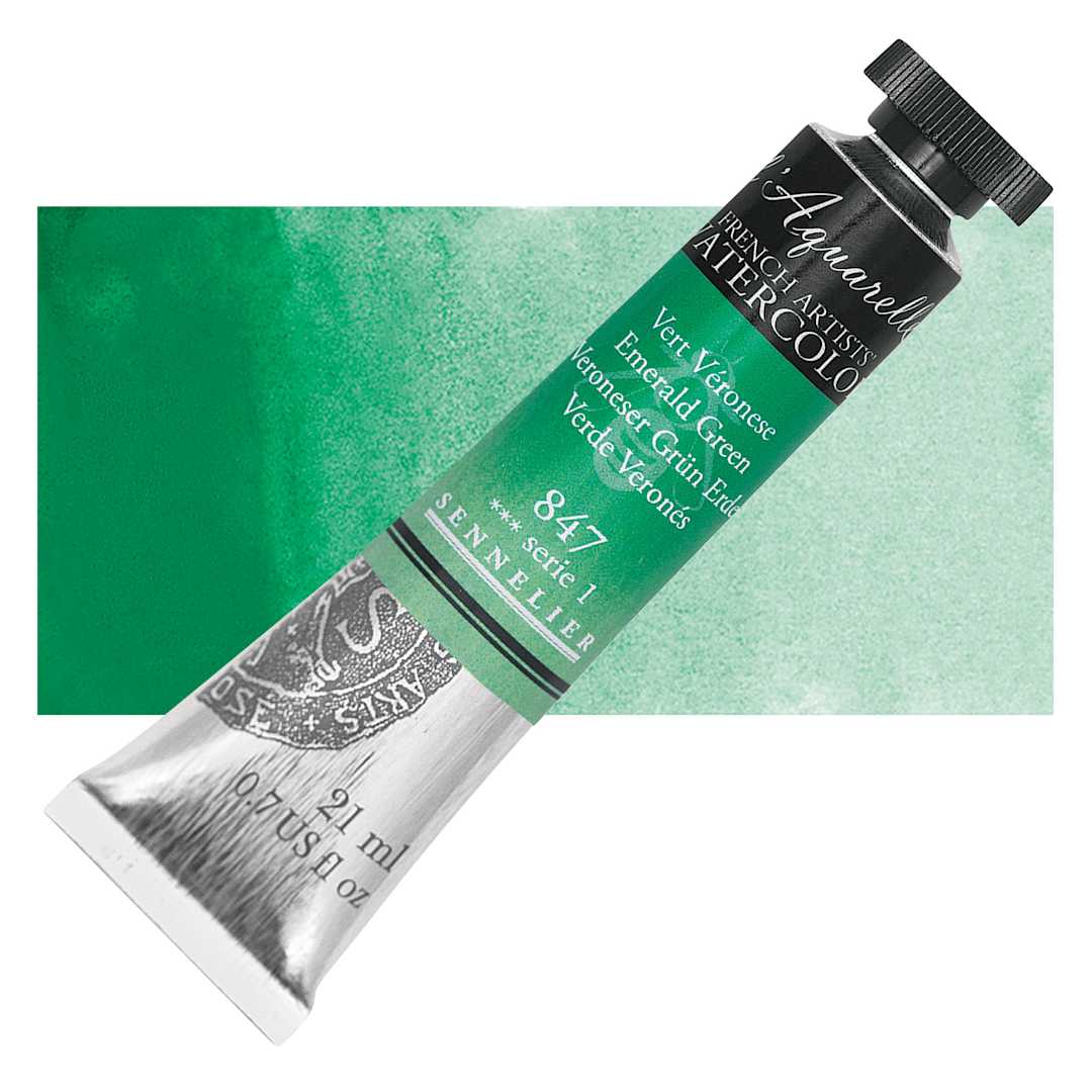 Open in modal - Sennelier French Artists' Watercolor - Emerald Green, 21 ml, Tube and swatch