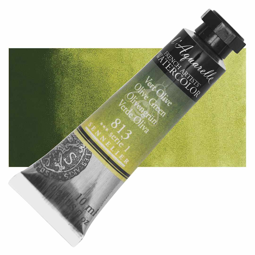 Open in modal - Sennelier French Artists' Watercolor - Olive Green, 10 ml, Tube and swatch