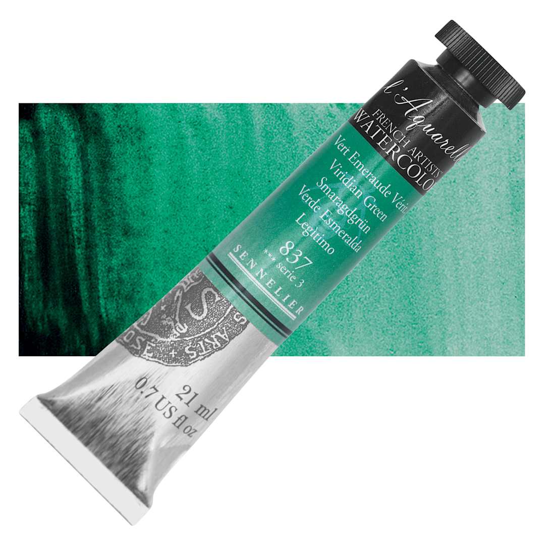 Open in modal - Sennelier French Artists' Watercolor - Viridian Green, 21 ml Tube and swatch