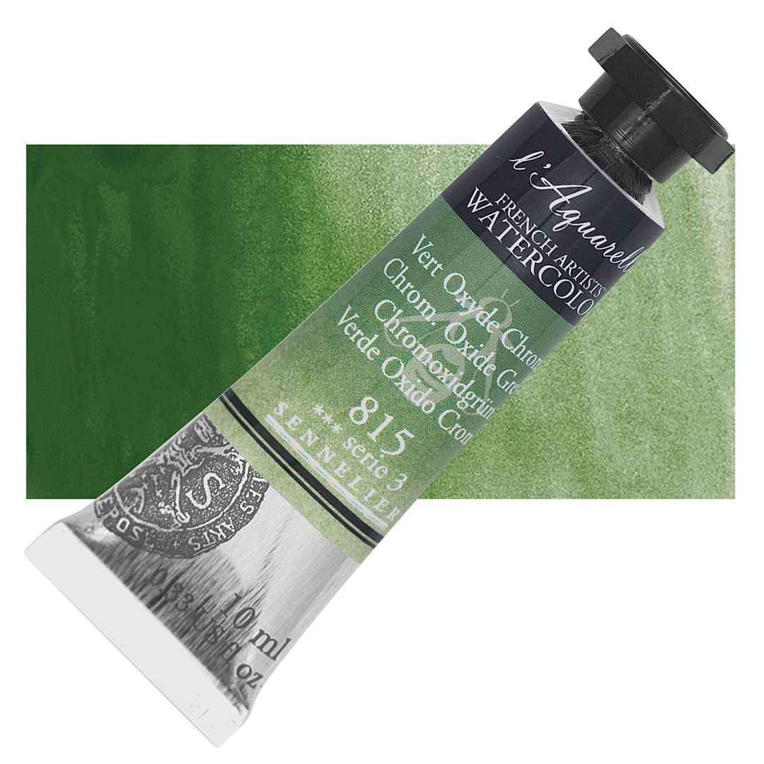 Open in modal - Sennelier French Artists' Watercolor - Chromium Oxide Green, 10 ml, Tube and swatch