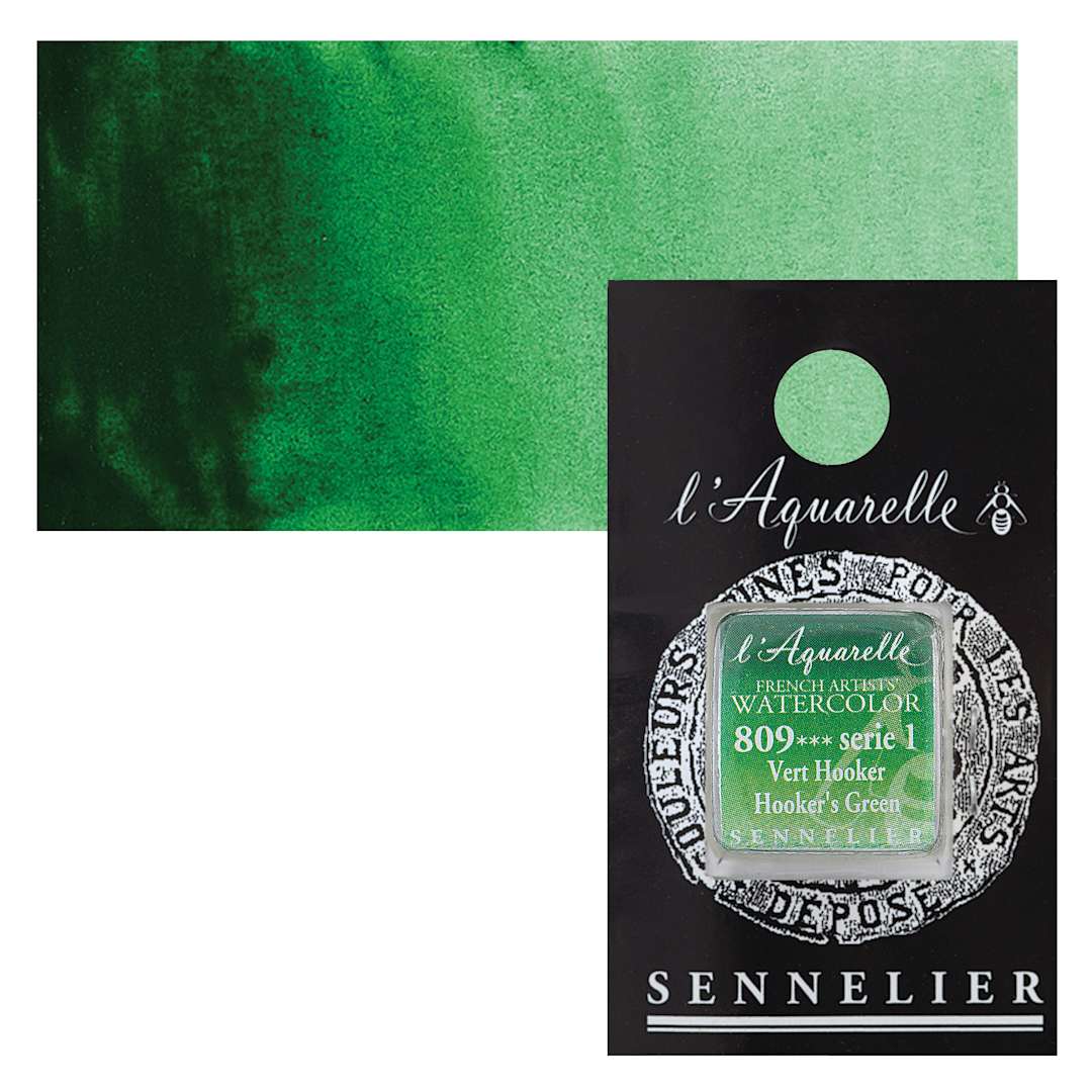 Open in modal - Sennelier French Artists' Watercolor - Hooker's Green, Half Pan and swatch