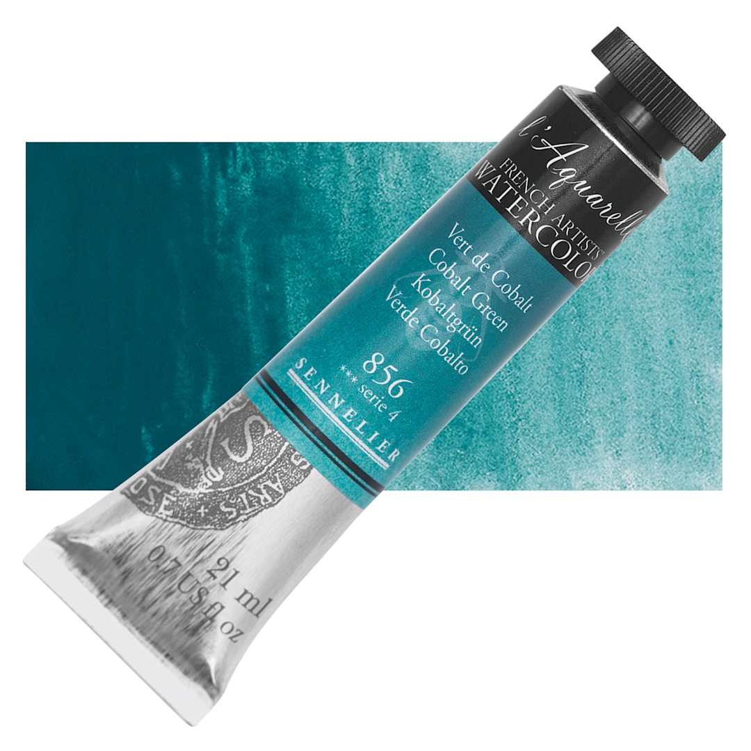 Open in modal - Sennelier French Artists' Watercolor - Cobalt Green, 21 ml, Tube and swatch