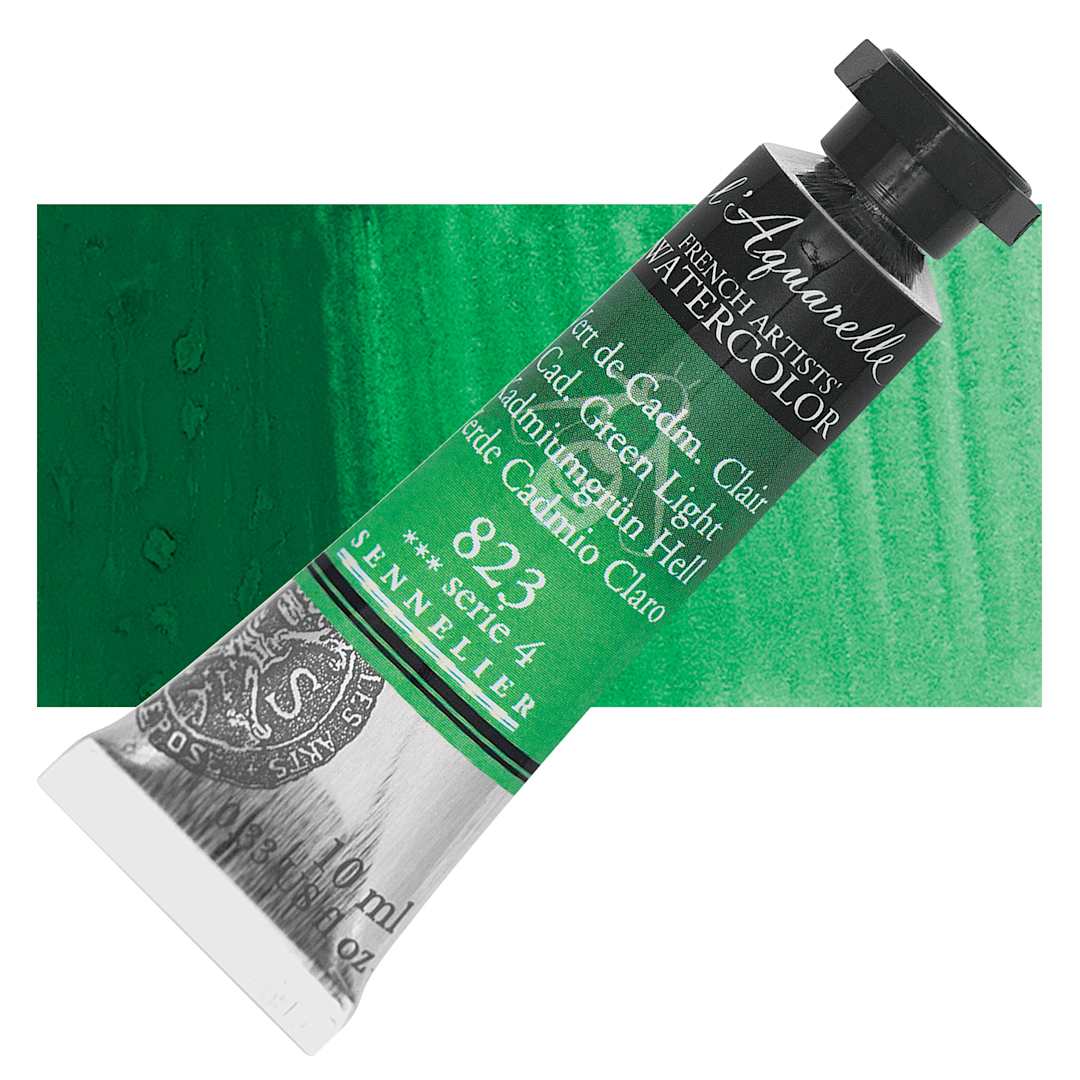 Open in modal - Sennelier French Artists' Watercolor - Cadmium Green Light, 10 ml, Tube and swatch