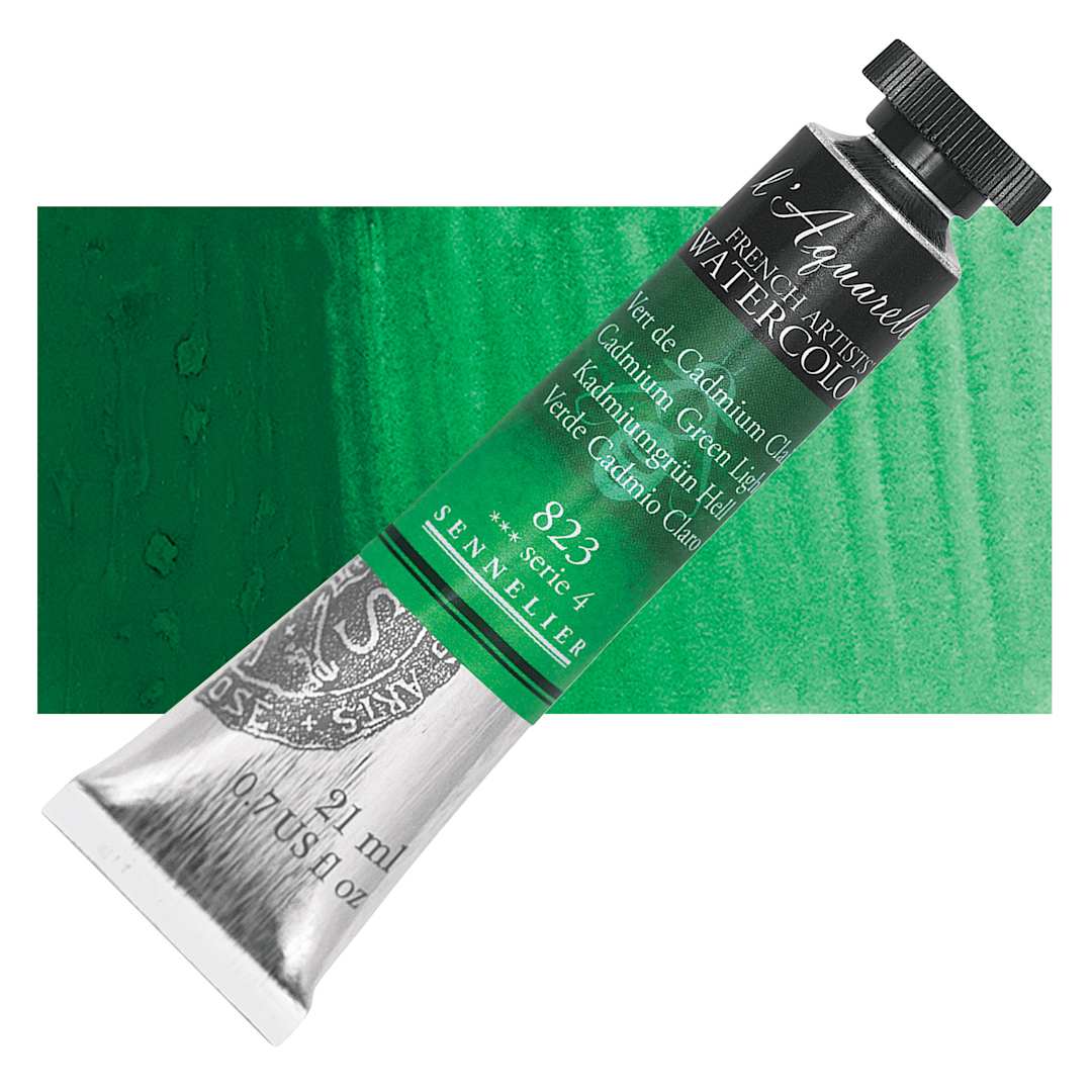 Open in modal - Sennelier French Artists' Watercolor - Cadmium Green Light, 21 ml, Tube and swatch