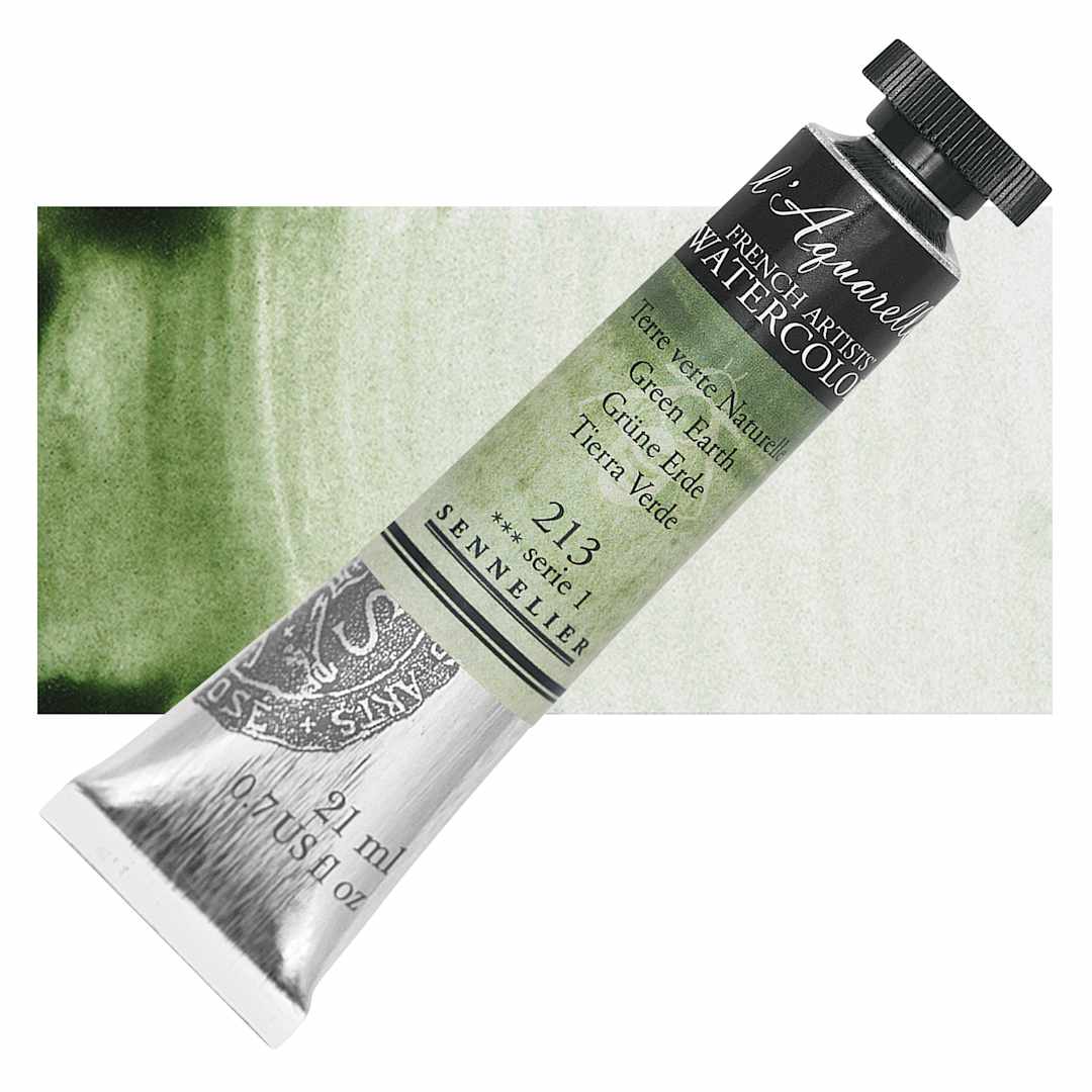 Open in modal - Sennelier French Artists' Watercolor - Green Earth, 21 ml, Tube and swatch