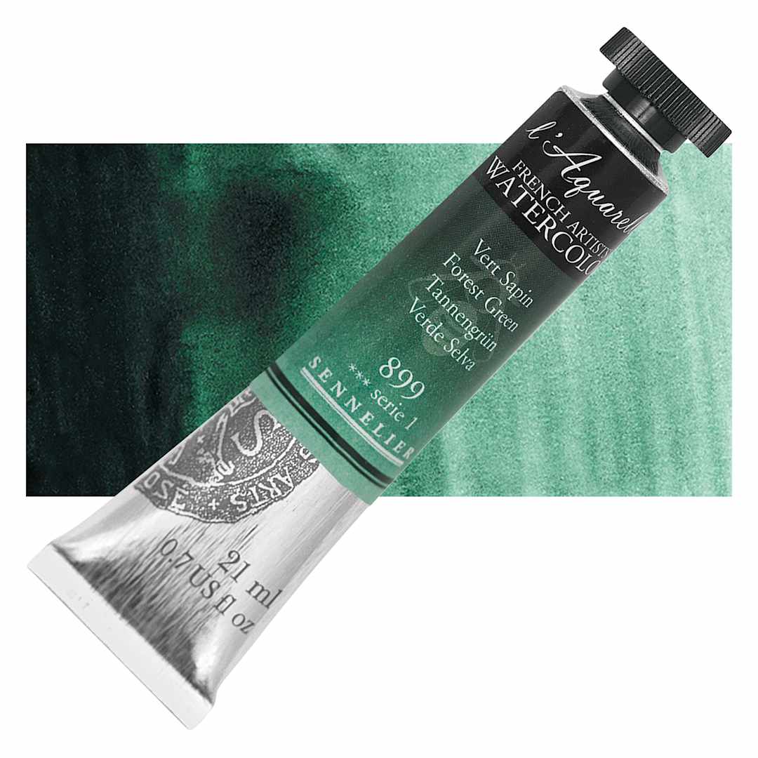 Open in modal - Sennelier French Artists' Watercolor - Forest Green, 21 ml, Tube and swatch