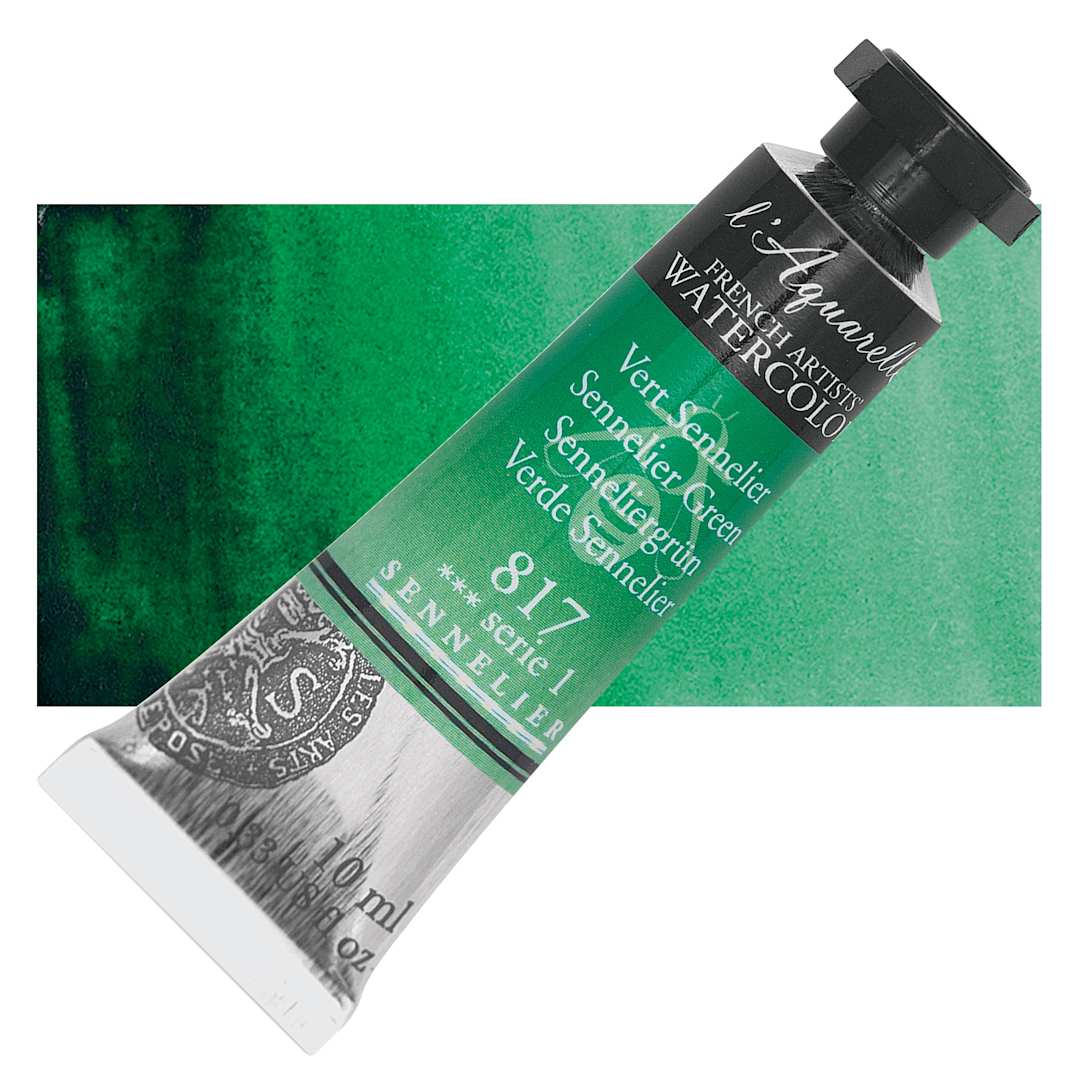 Open in modal - Sennelier French Artists' Watercolor - Sennelier Green, 10 ml, Tube and swatch