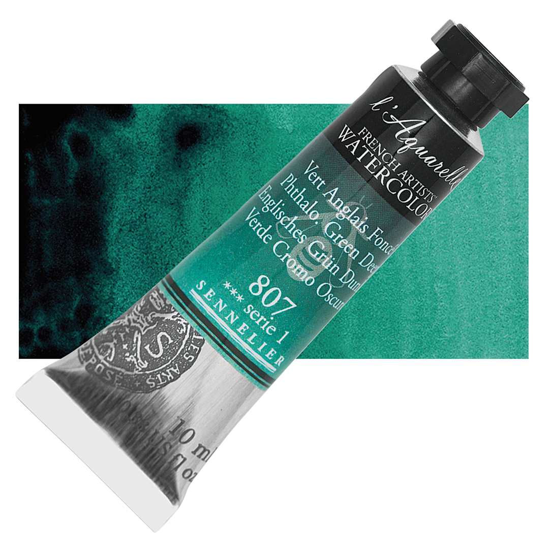 Open in modal - Sennelier French Artists' Watercolor - Phthalo Green Deep, 10 ml, Tube and swatch