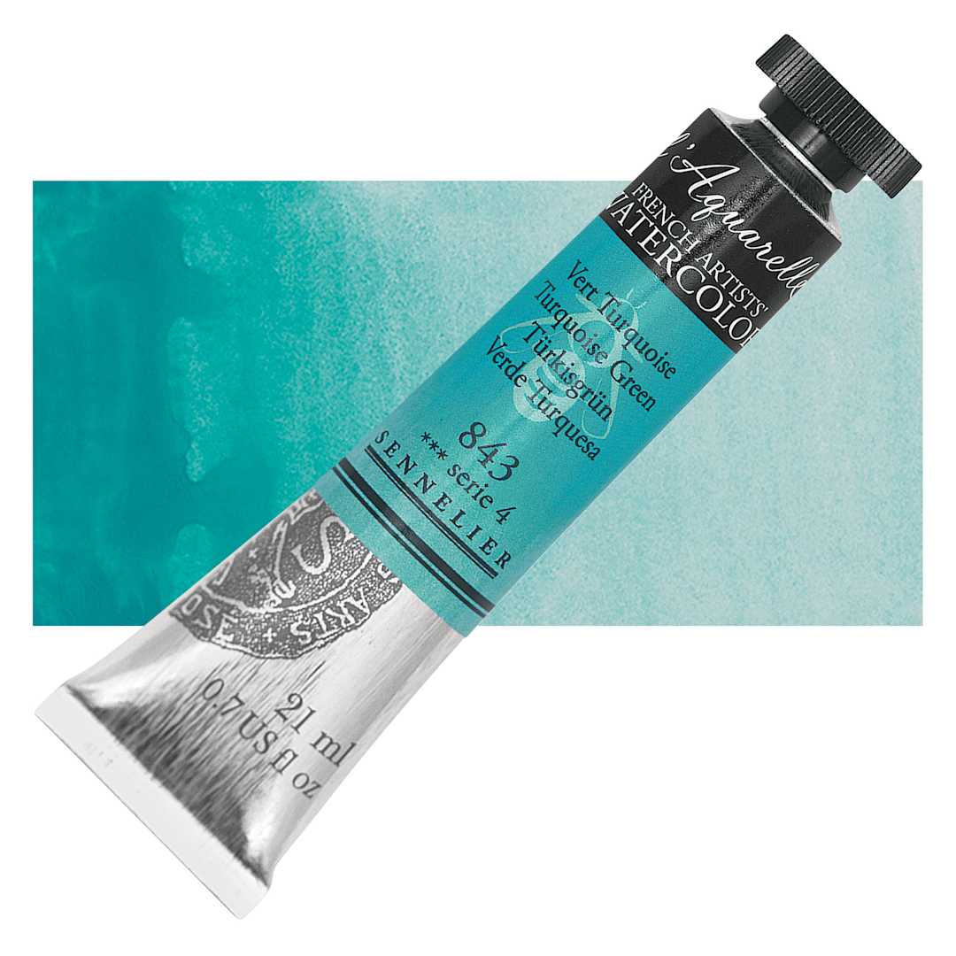 Open in modal - Sennelier French Artists' Watercolor - Turquoise Green, 21 ml Tube and swatch