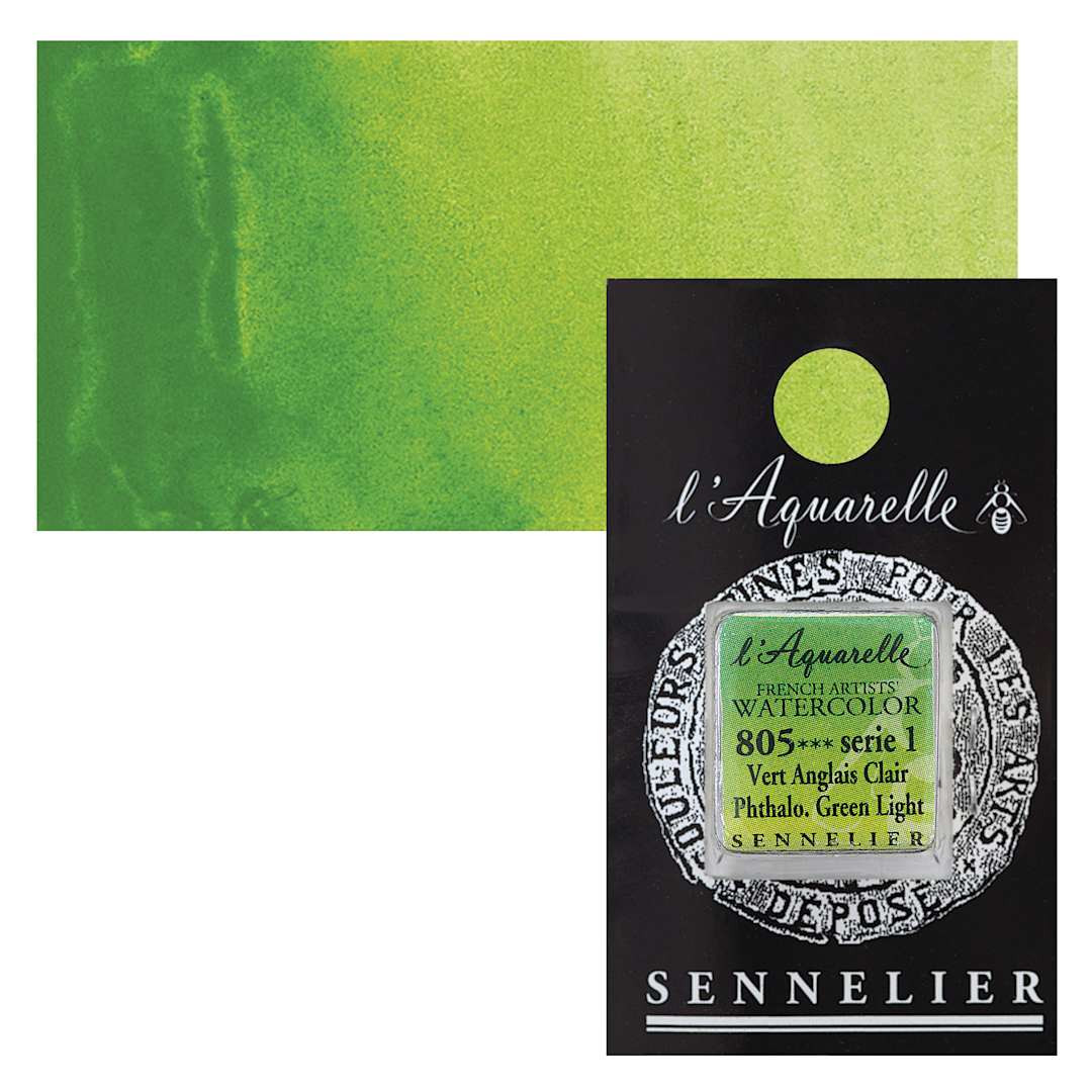 Open in modal - Sennelier French Artists' Watercolor - Phthalo Green Light, Half Pan and swatch