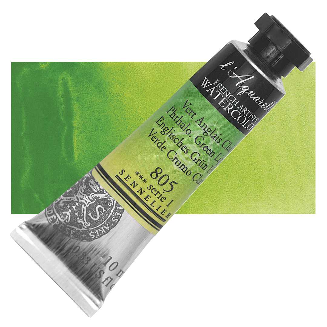 Open in modal - Sennelier French Artists' Watercolor - Phthalo Green Light, 10 ml, Tube and swatch